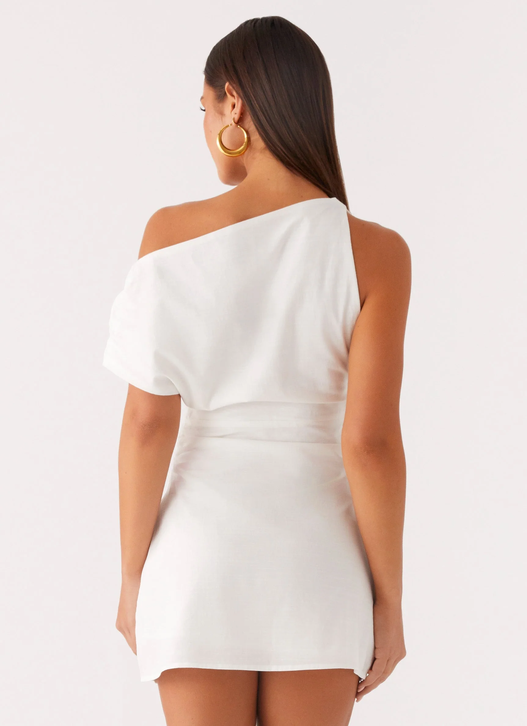 Moonlight Oasis Asymmetrical Cotton Mini Dress - Off White - Image 4