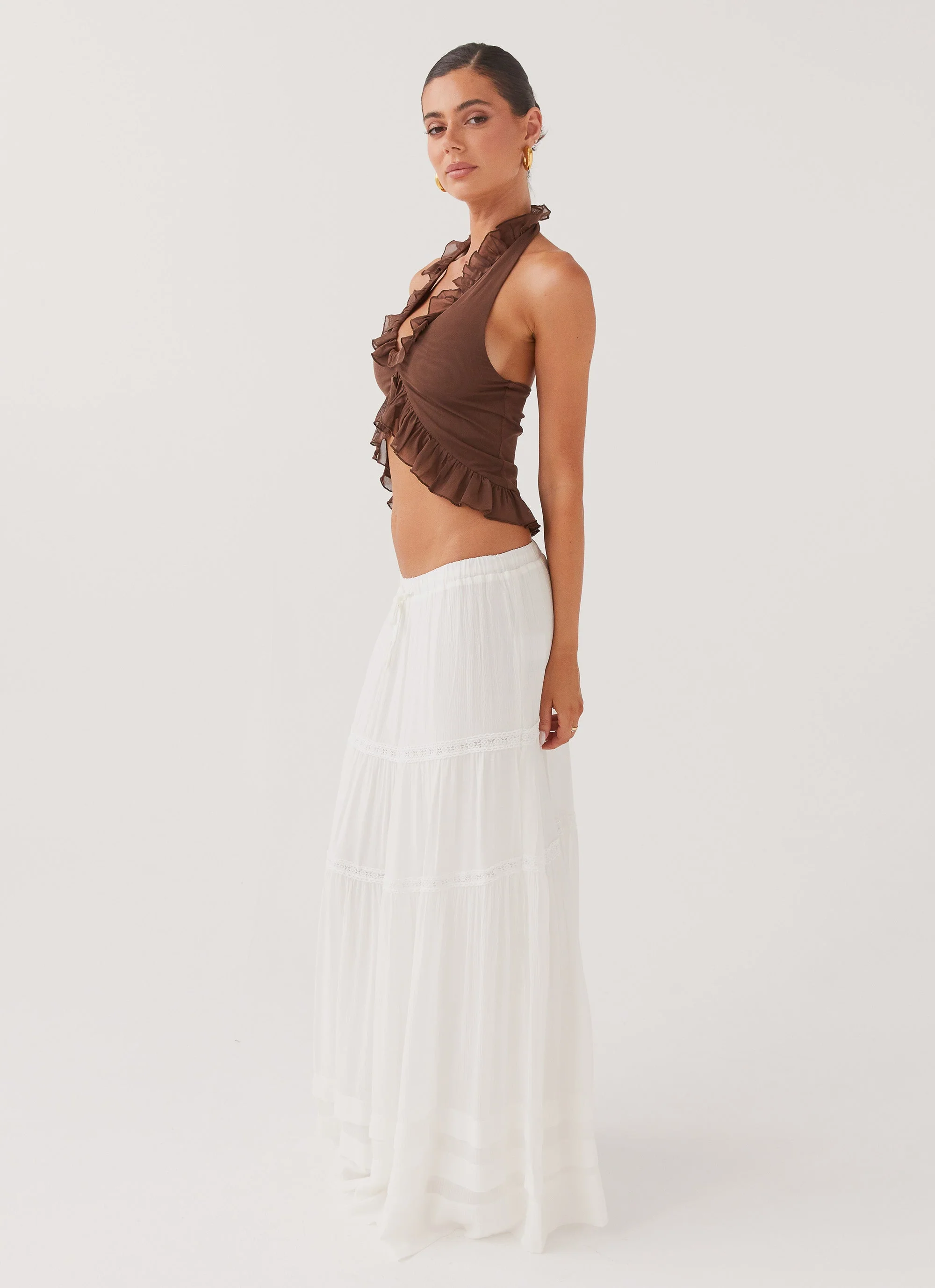 Moonstone Tiered Maxi Skirt - White - Image 4