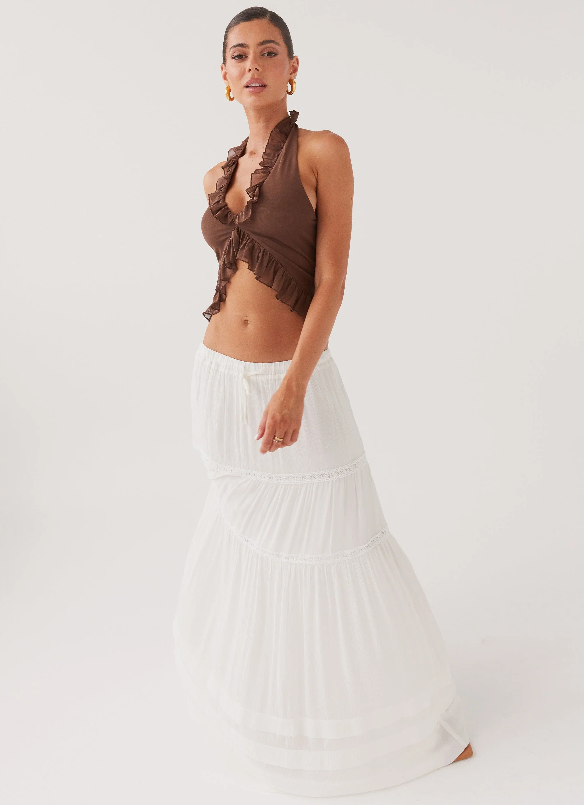 Moonstone Tiered Maxi Skirt - White - Image 5