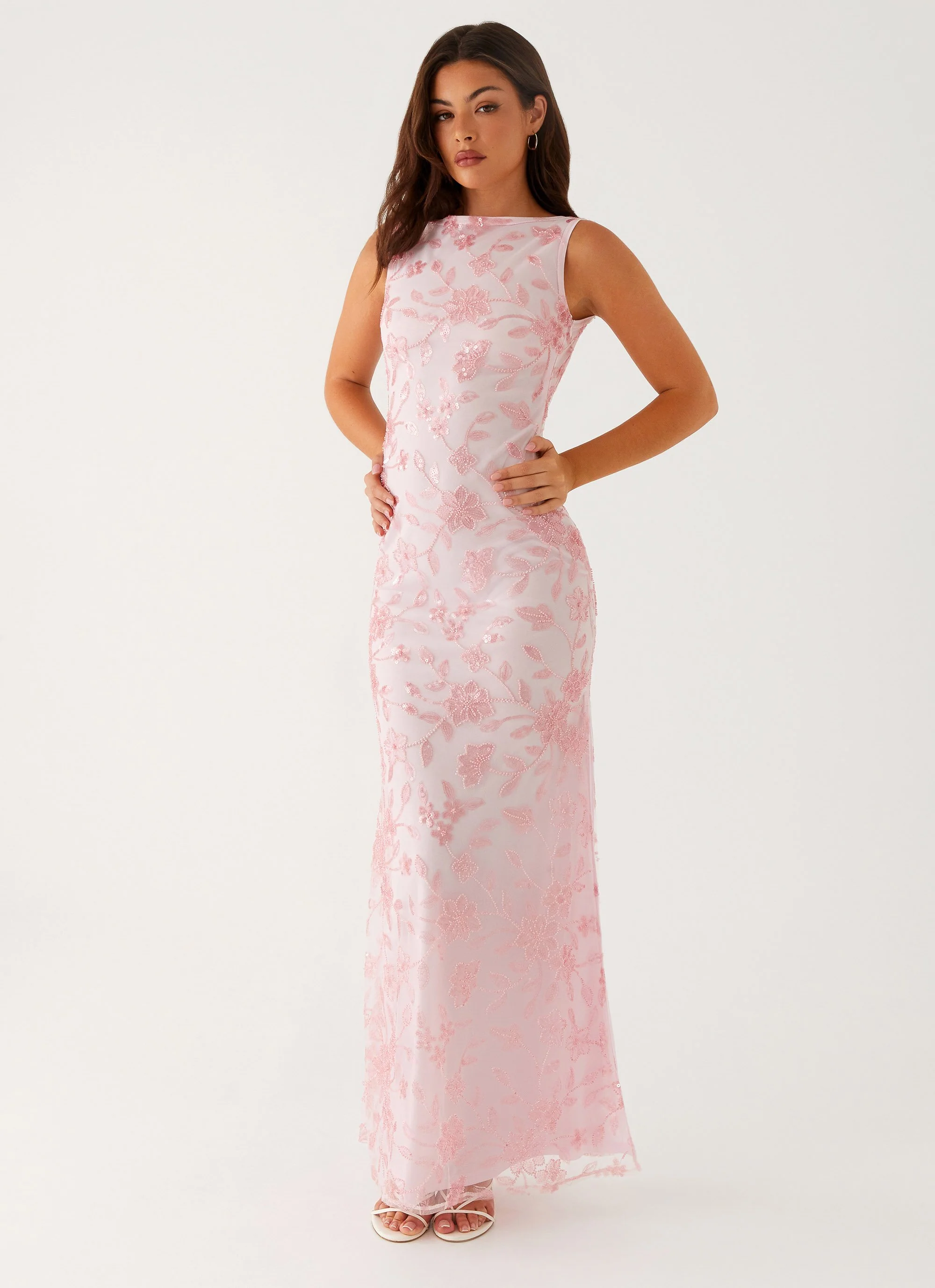 Moorey High Neck Maxi Dress - Pink - Image 5