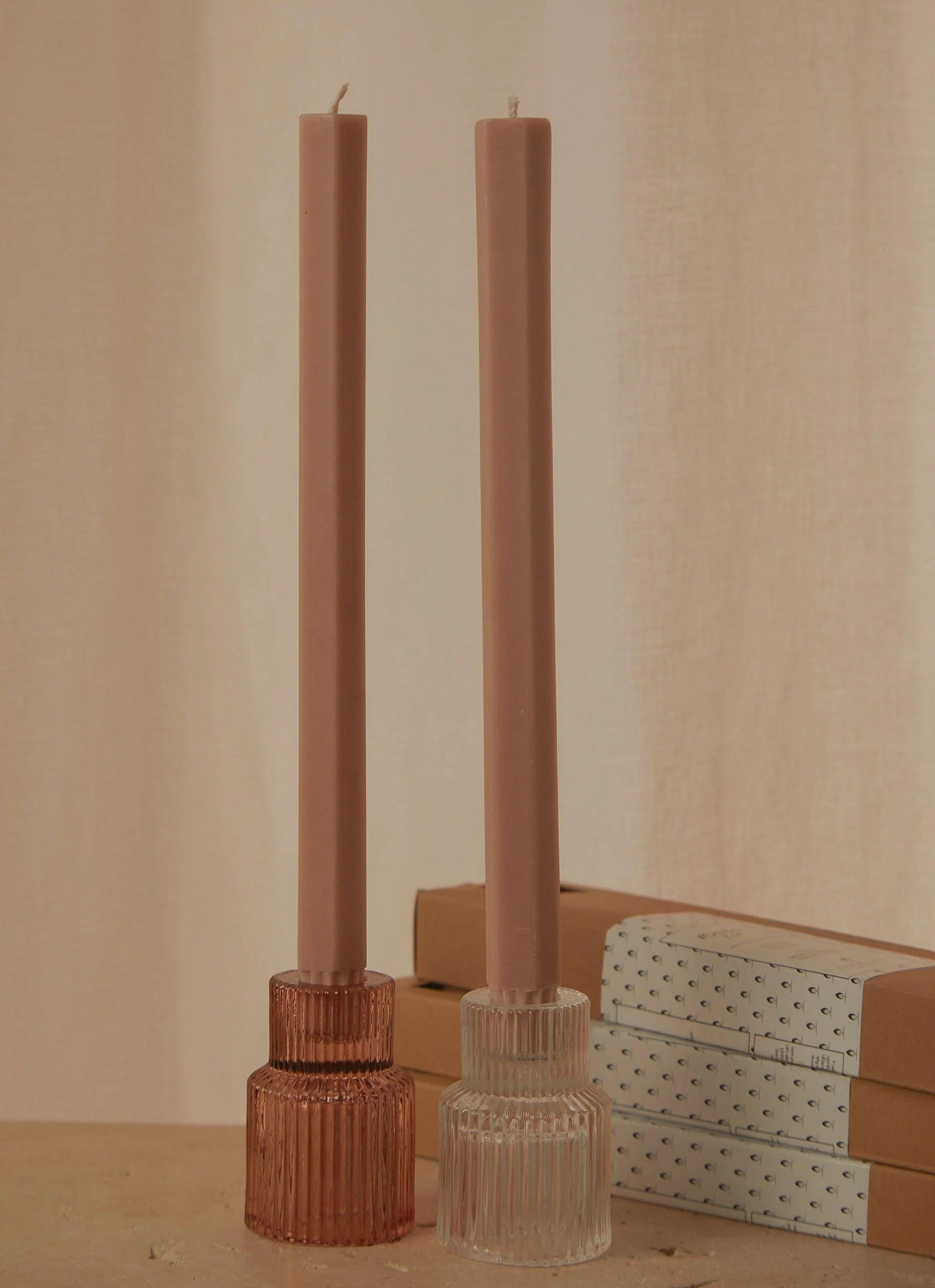 Moreton Eco Hexagonal Dinner Candle 2 Pack - Latte - Image 2