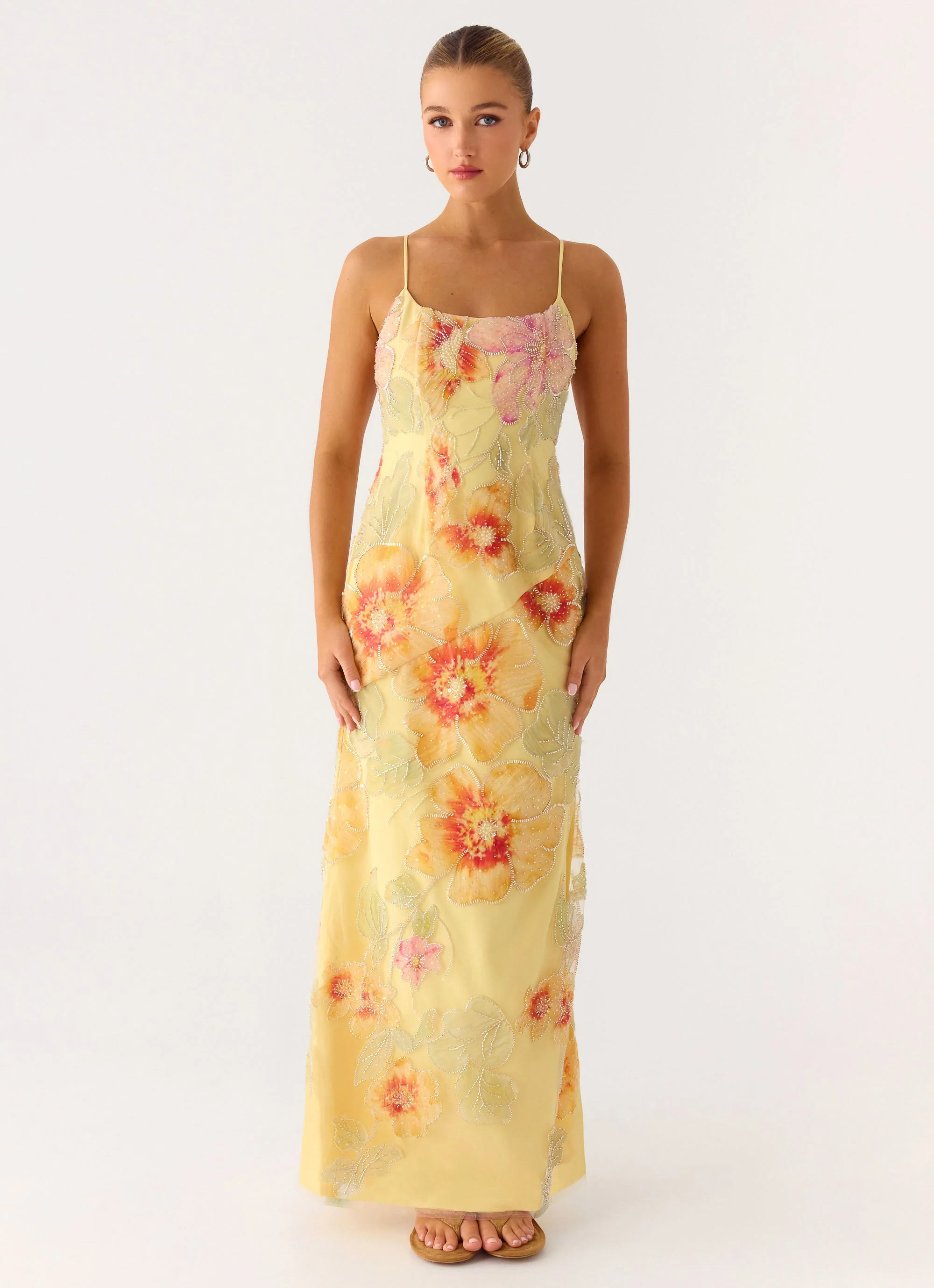 Morning Light Beaded Maxi Dress - Yellow Floral Beaded - Image 6