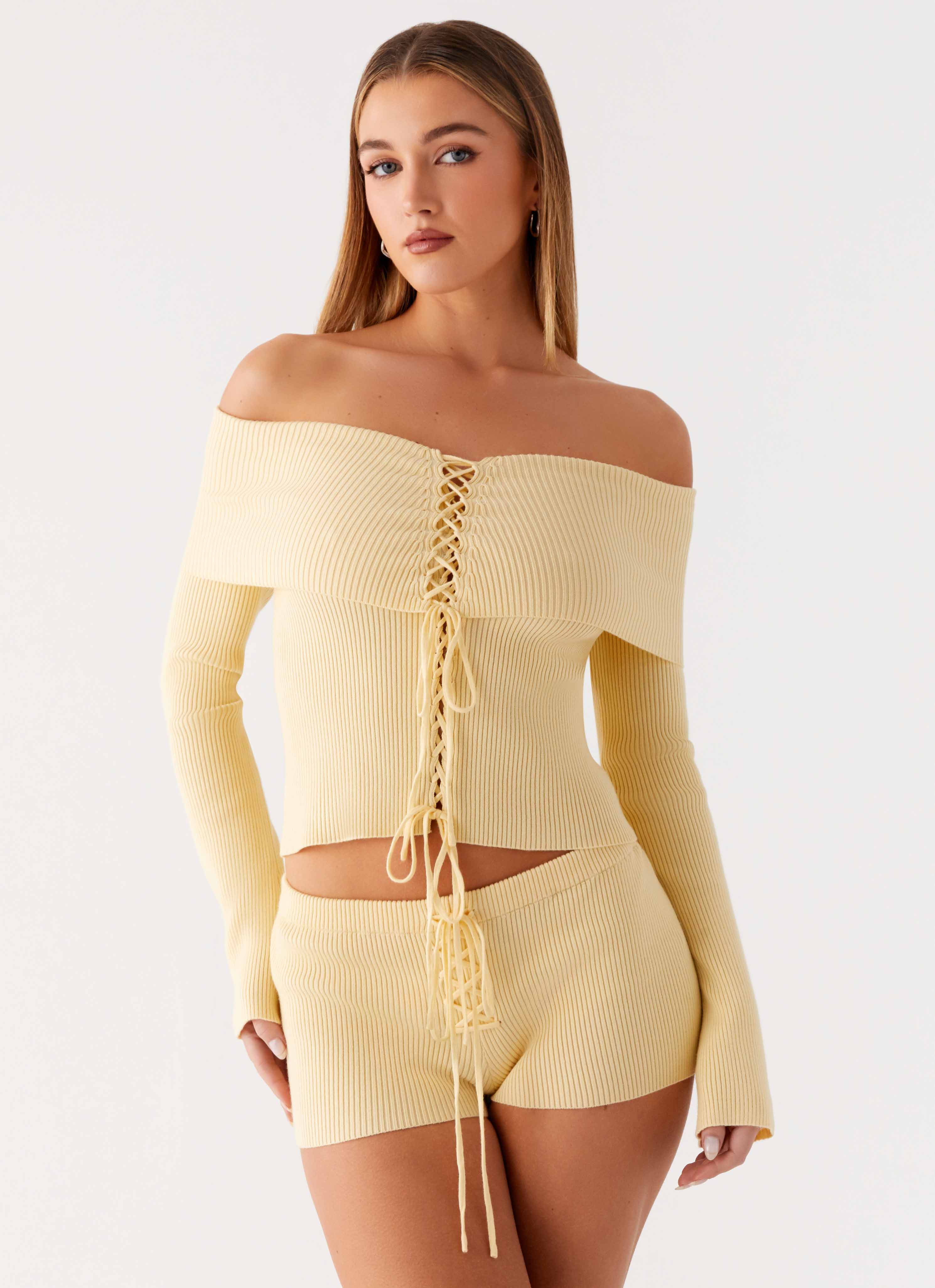 Muted Muse Knit Mini Short - Yellow - Image 5