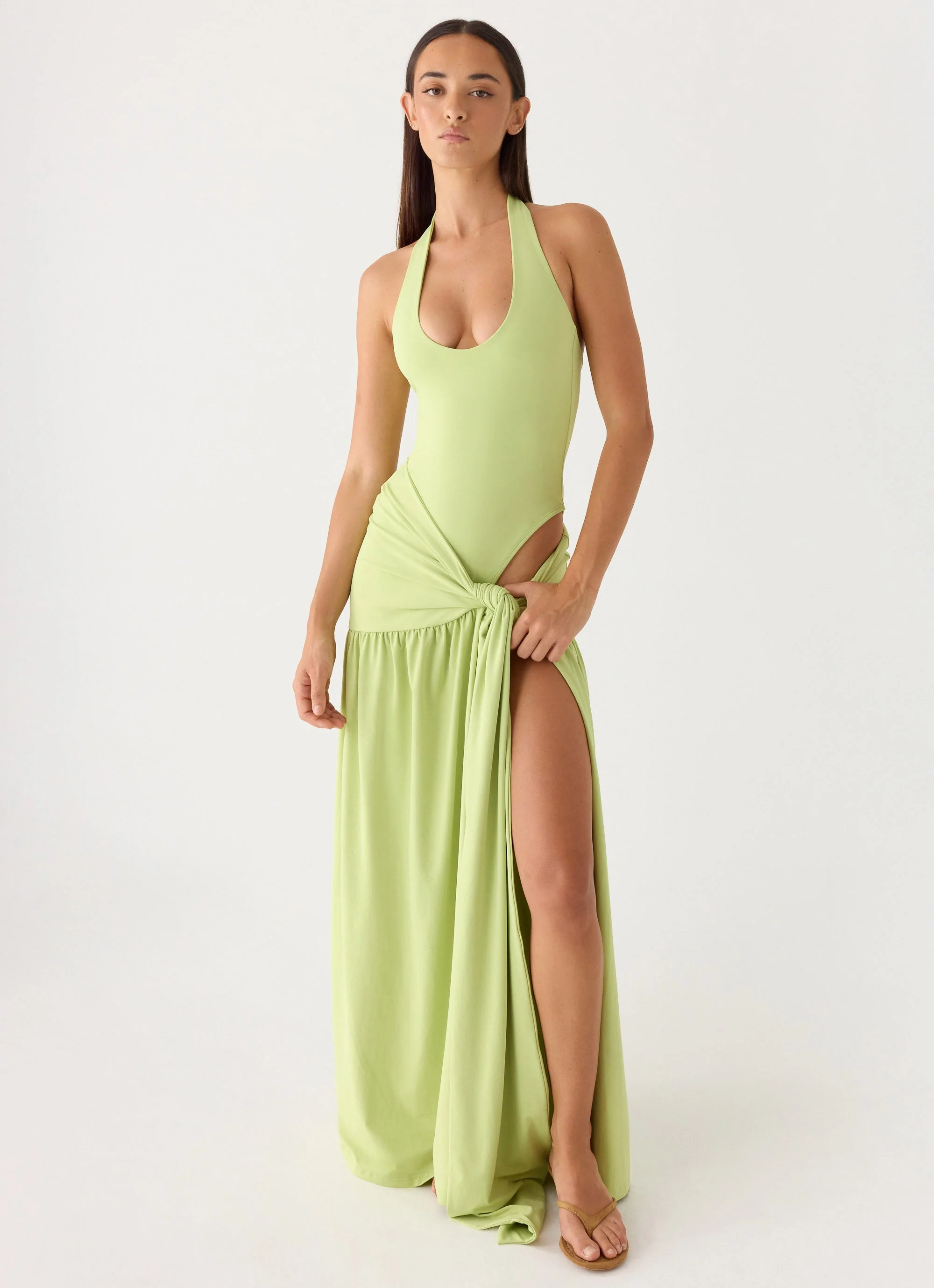 My Answer Bodysuit Maxi Dress - Lime - Image 5