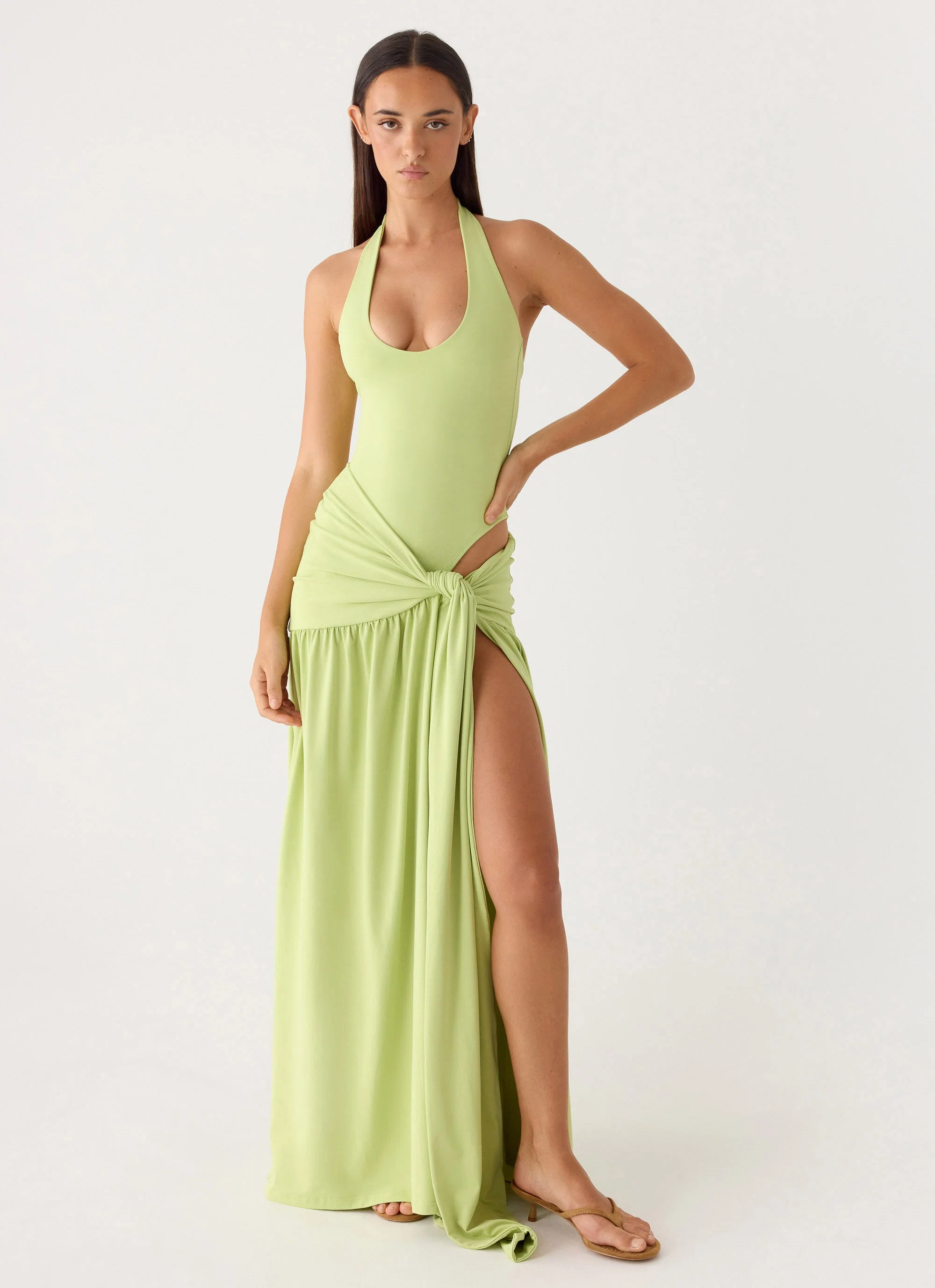 My Answer Bodysuit Maxi Dress - Lime - Image 7