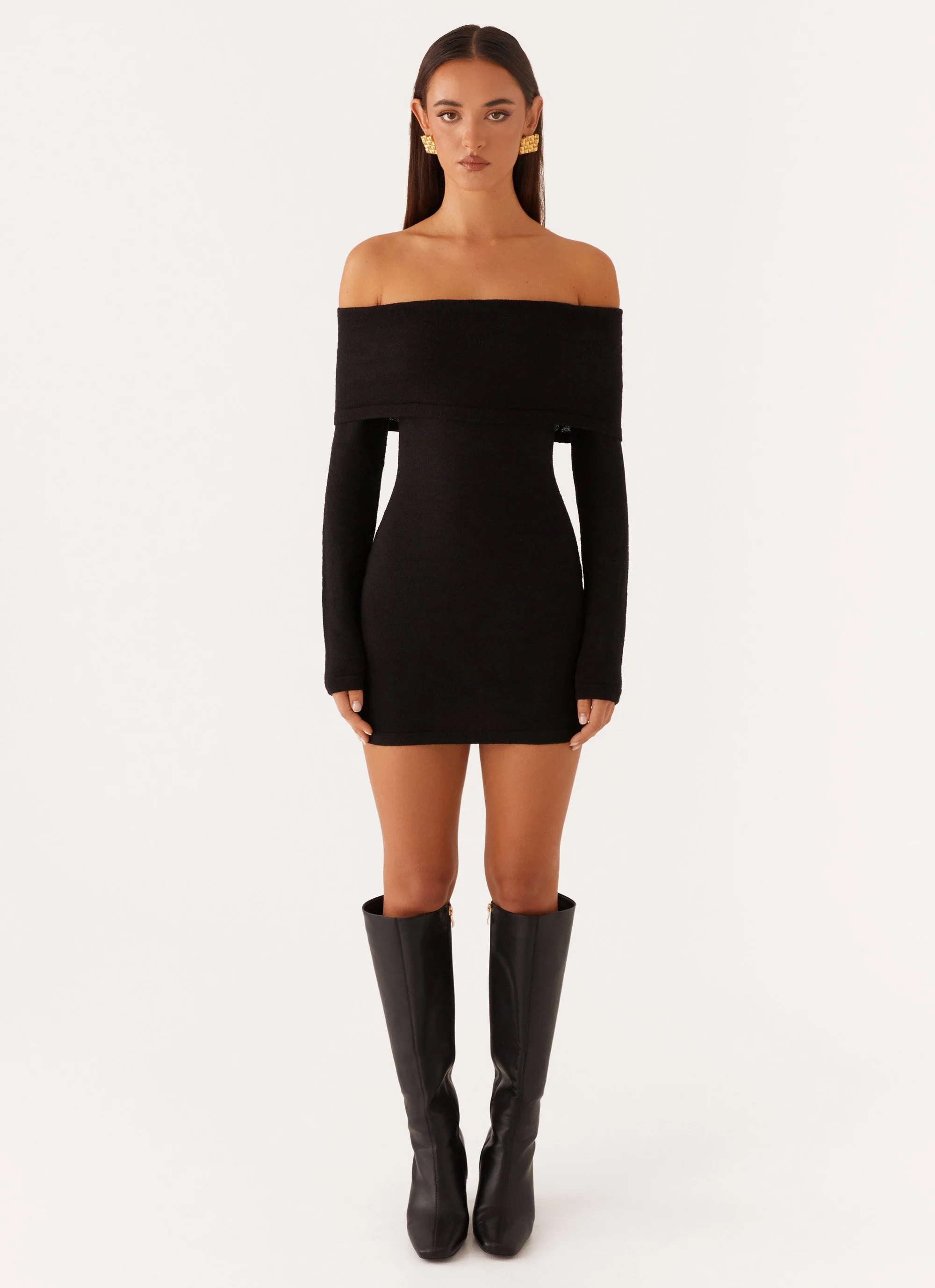 Myla Off Shoulder Mini Dress - Black - Image 2