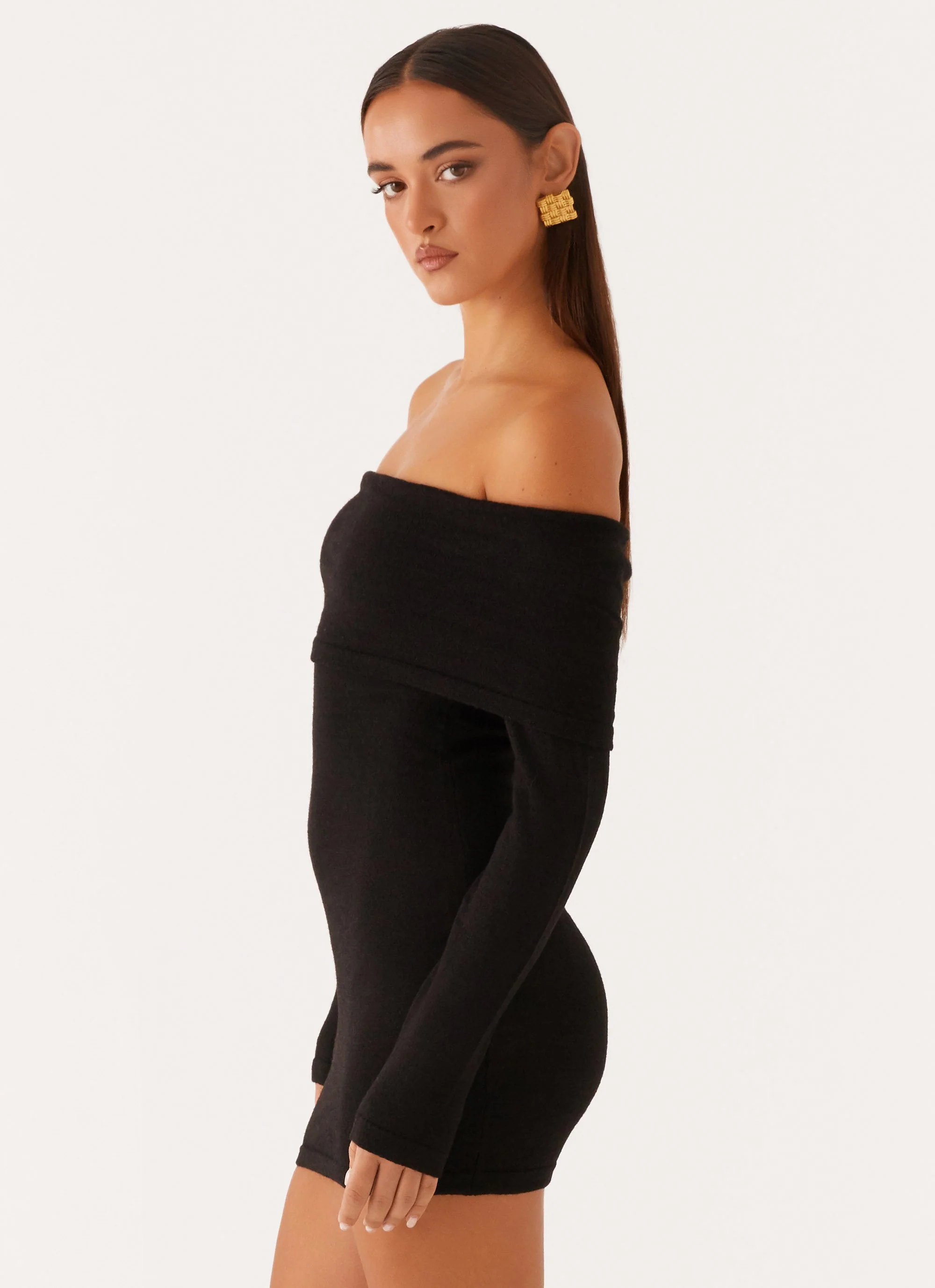 Myla Off Shoulder Mini Dress - Black - Image 3