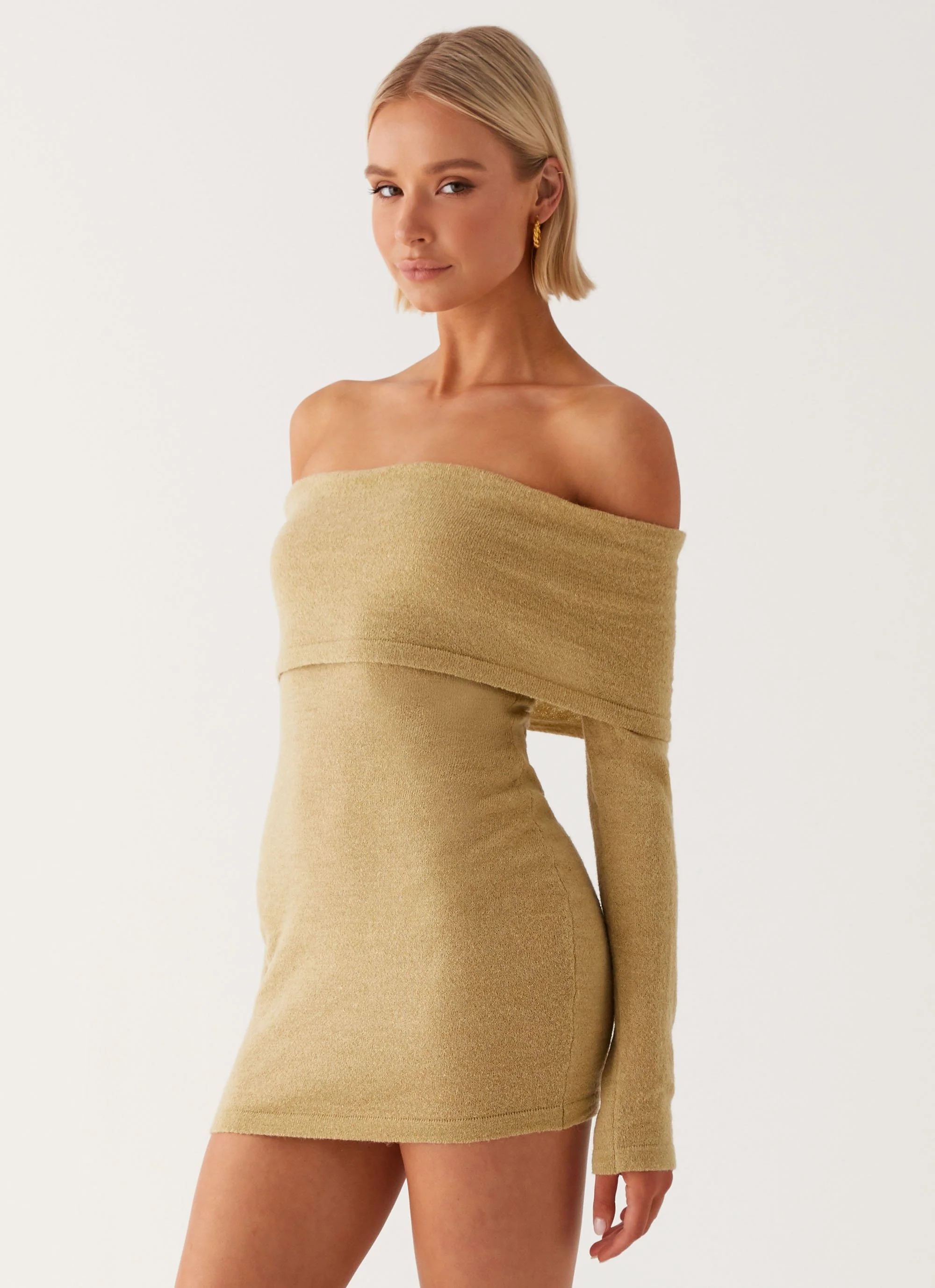 Myla Off Shoulder Mini Dress - Camel - Image 3