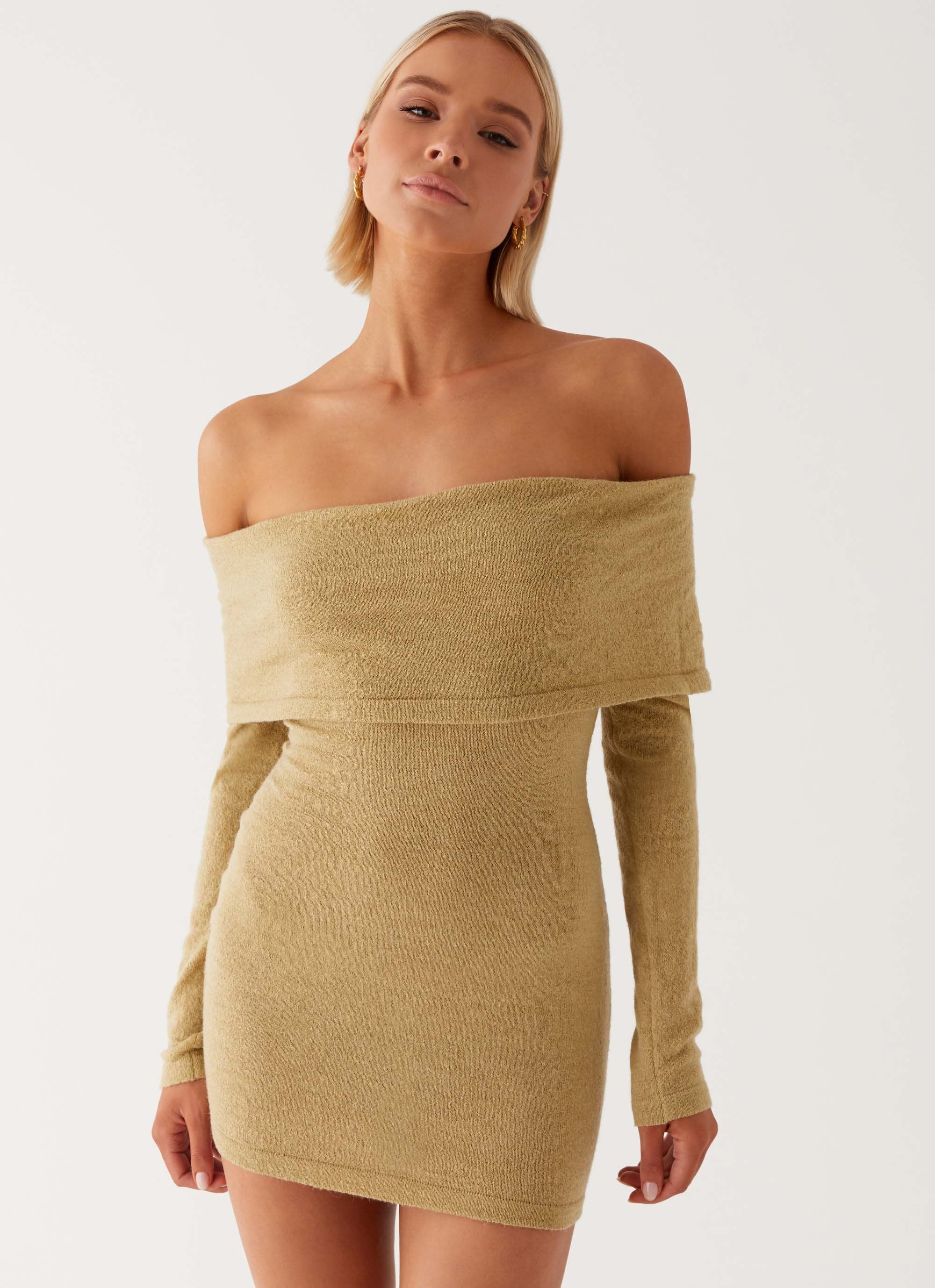 Myla Off Shoulder Mini Dress - Camel - Image 5