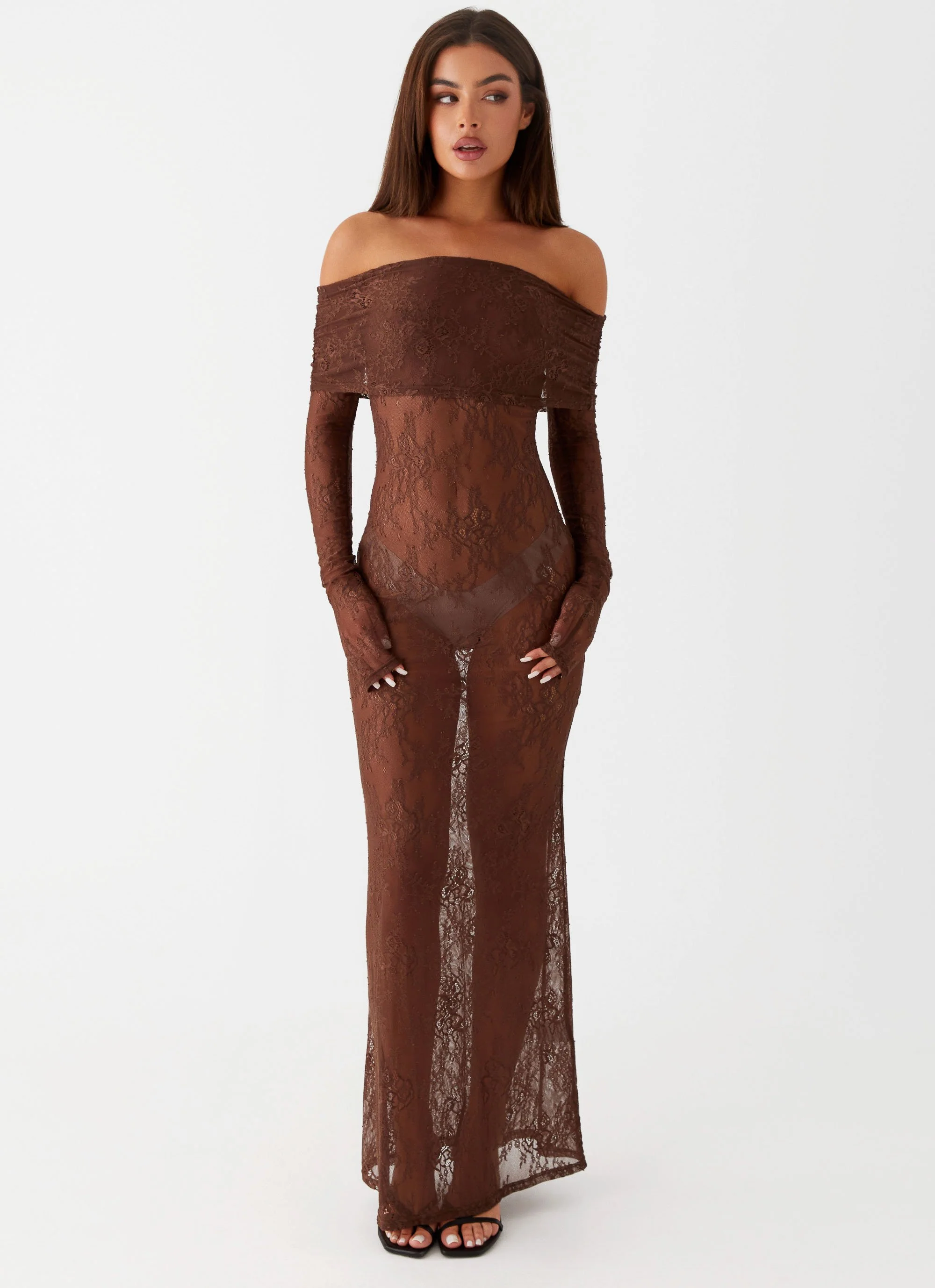 Nadia Lace Maxi Dress - Chocolate - Image 2