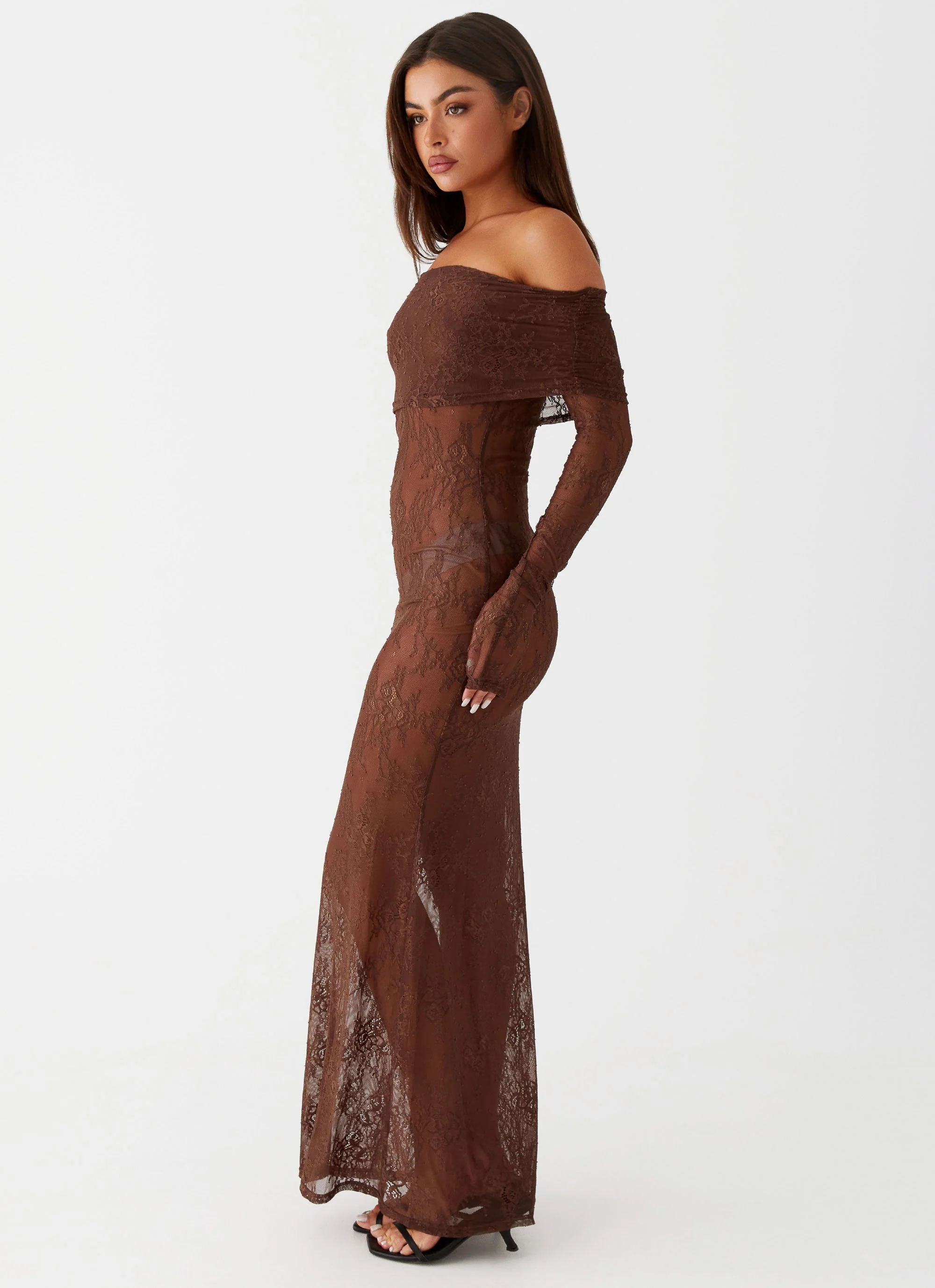 Nadia Lace Maxi Dress - Chocolate - Image 3