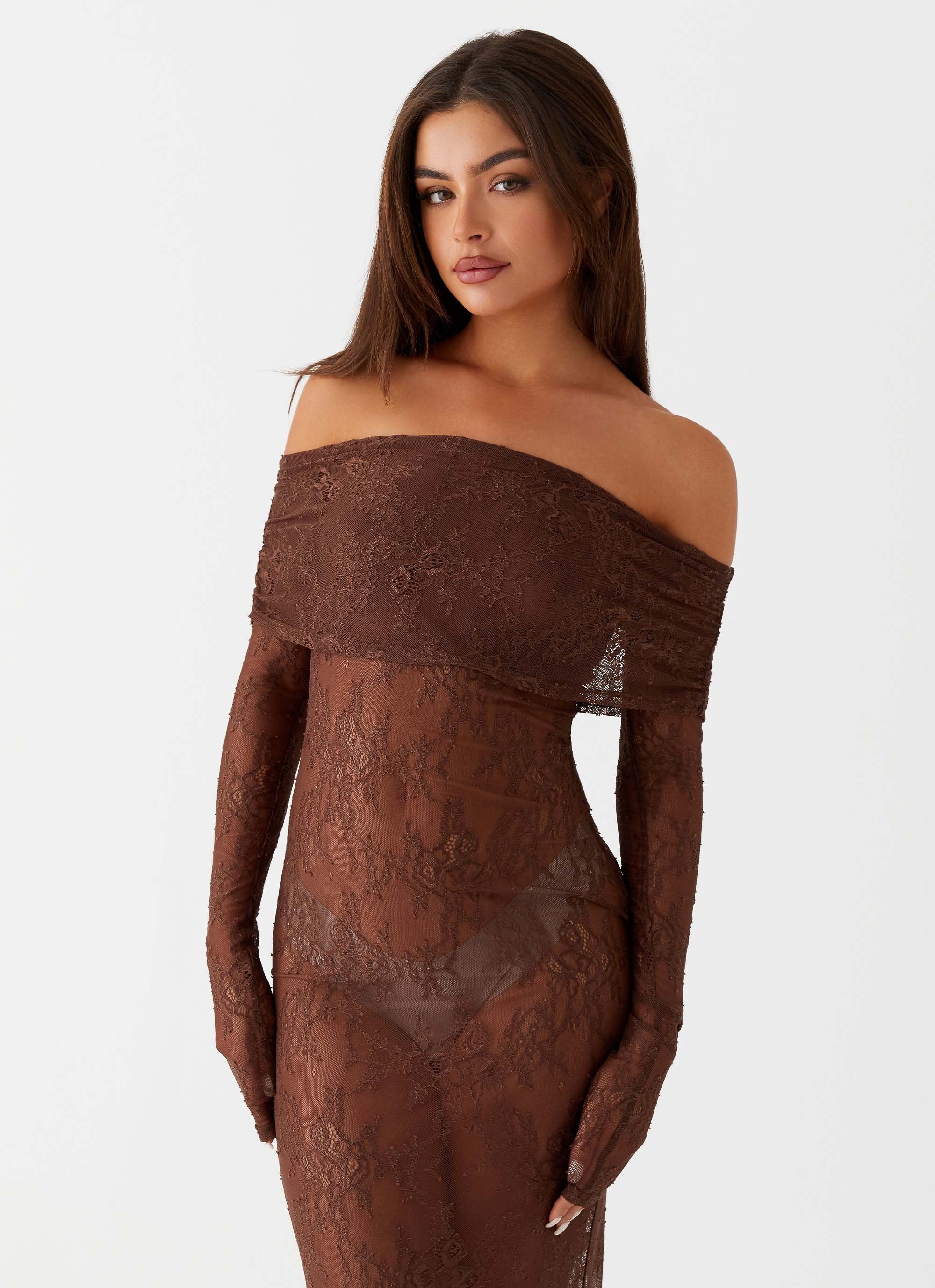 Nadia Lace Maxi Dress - Chocolate - Image 5
