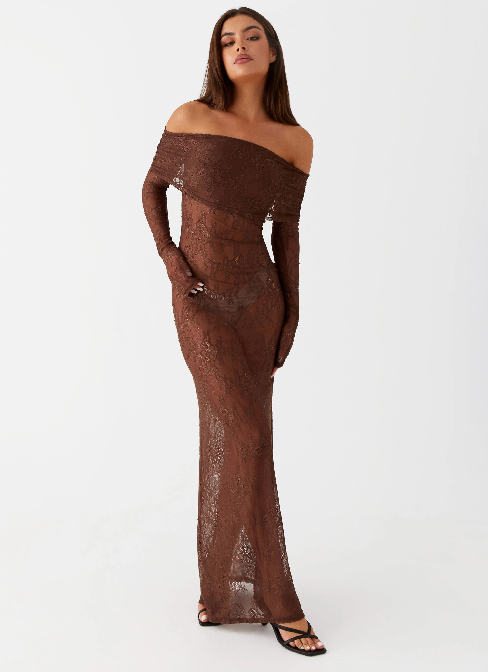 Nadia Lace Maxi Dress - Chocolate - Image 6