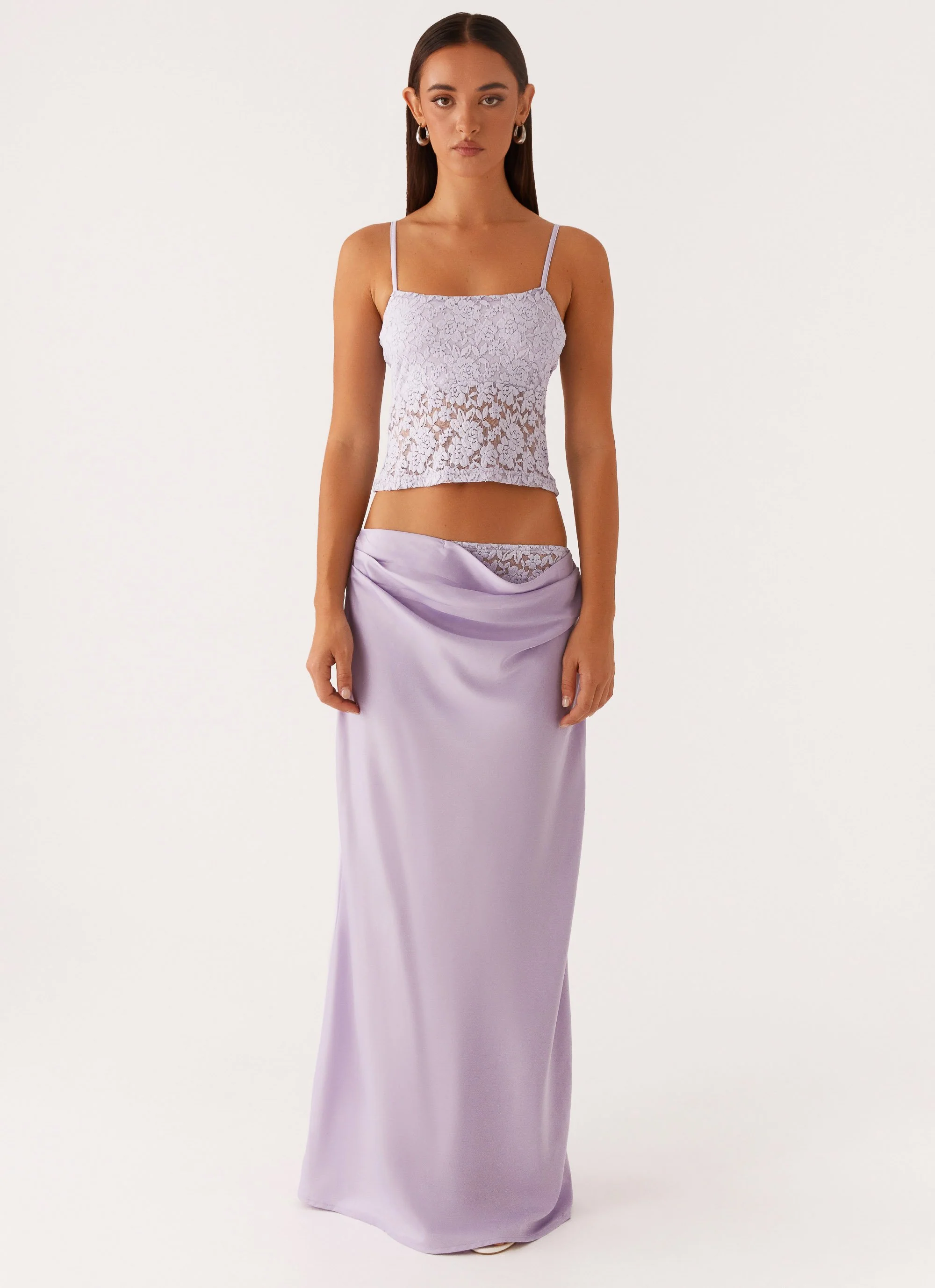Nancy Lace Satin Maxi Skirt - Lilac - Image 2