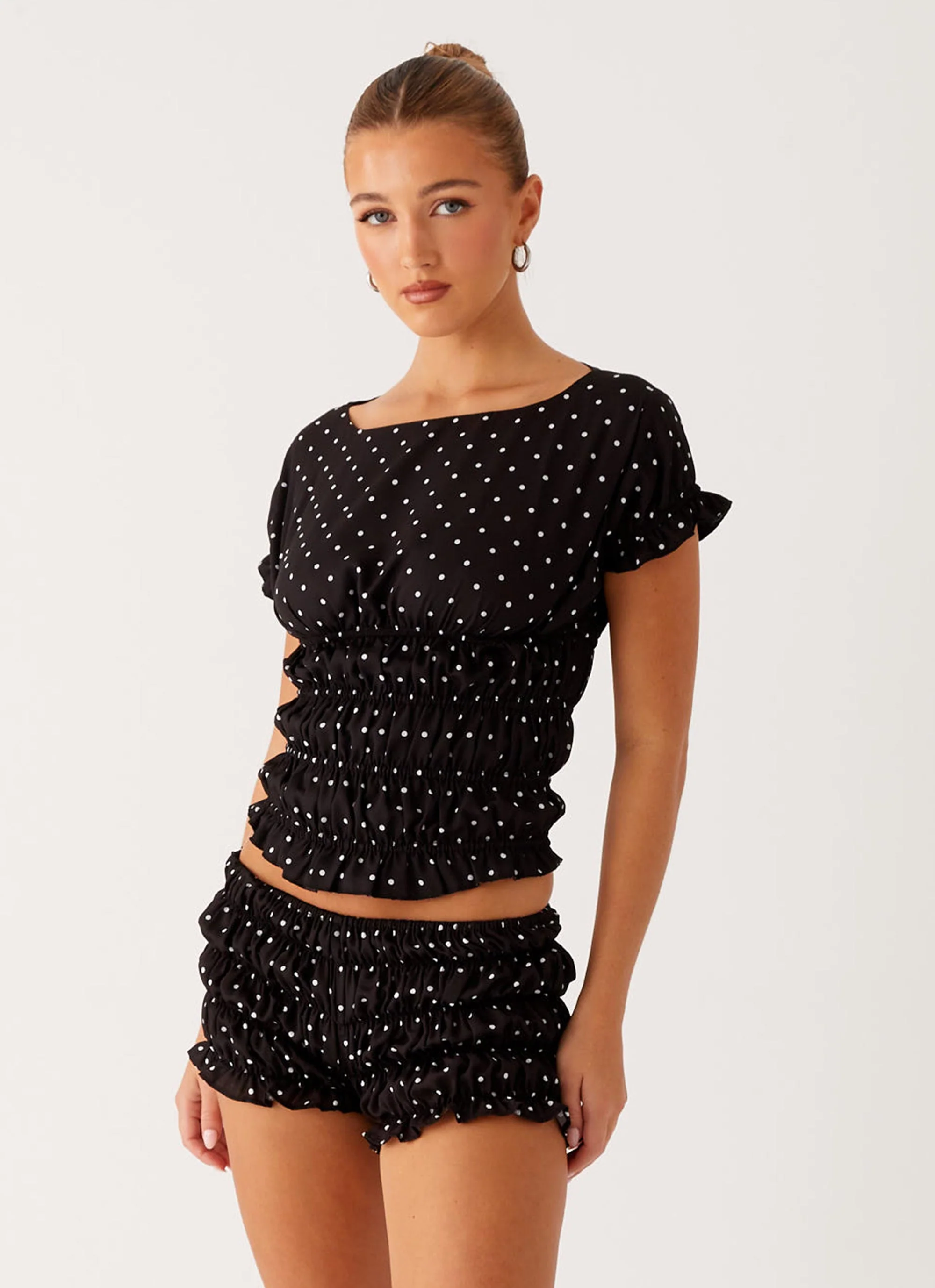 Natalia Ruched Top - Black Polka Dot - Image 3