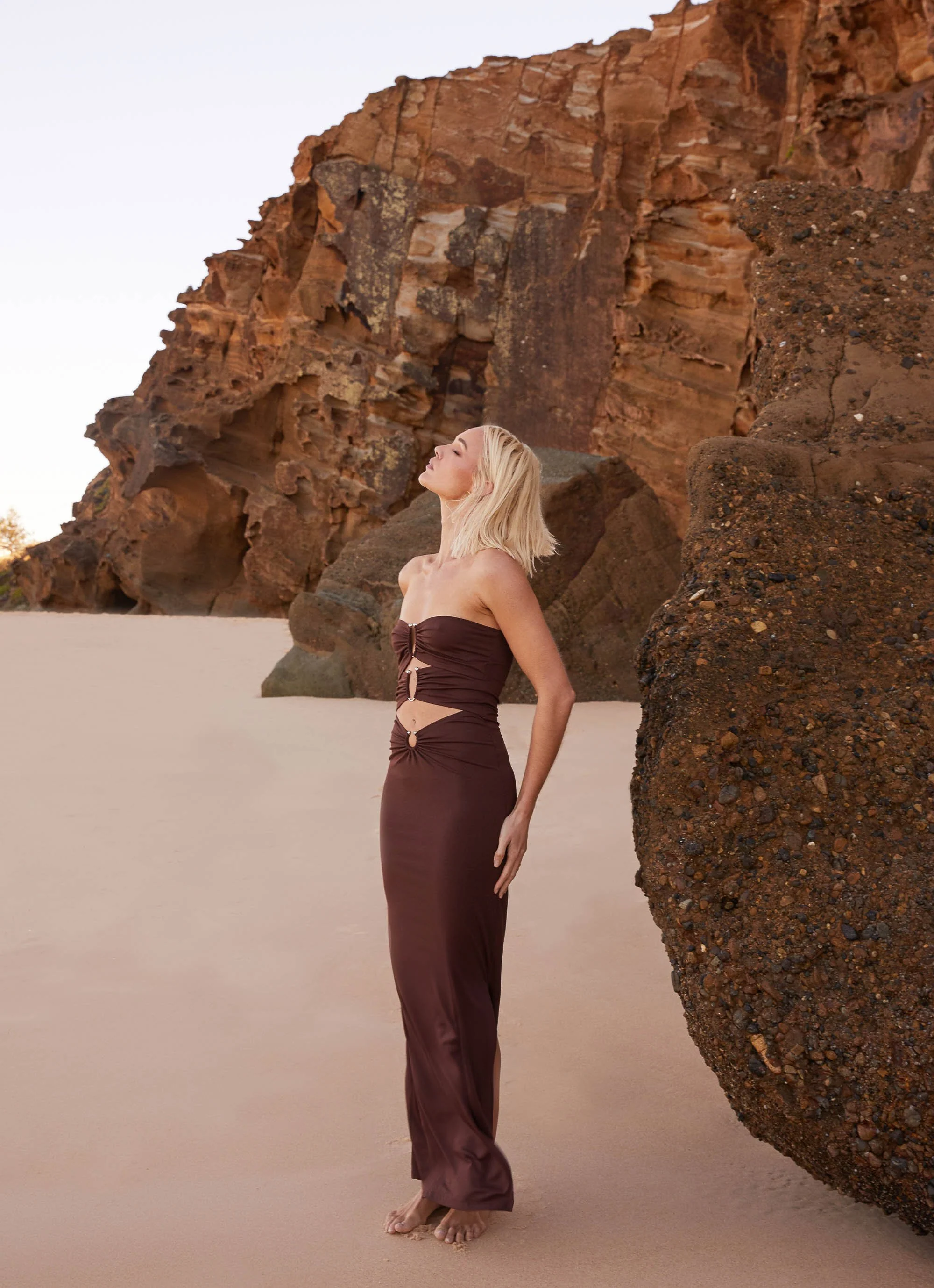 Natasha Strapless Maxi Dress - Chocolate - Image 3
