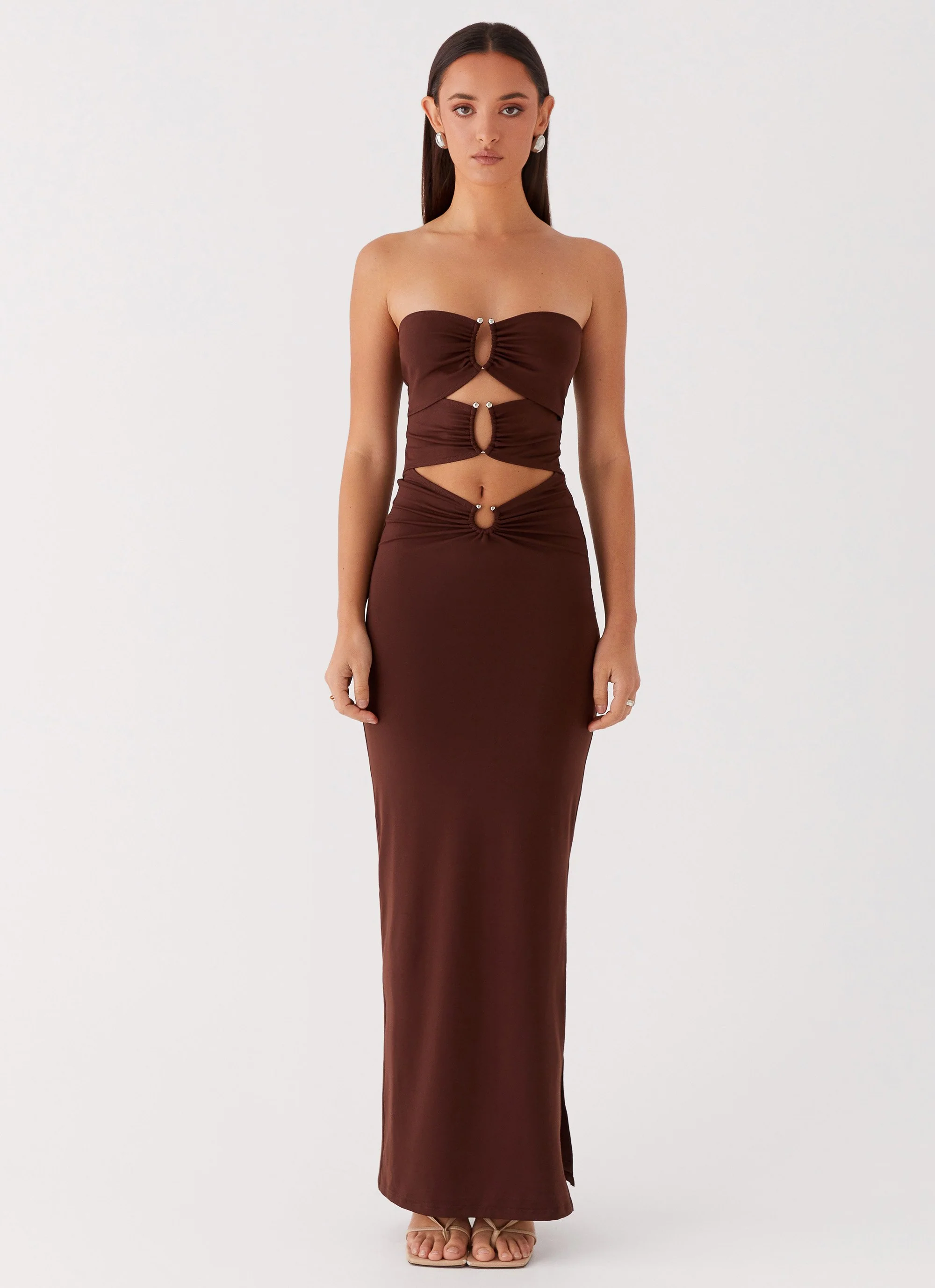 Natasha Strapless Maxi Dress - Chocolate - Image 5