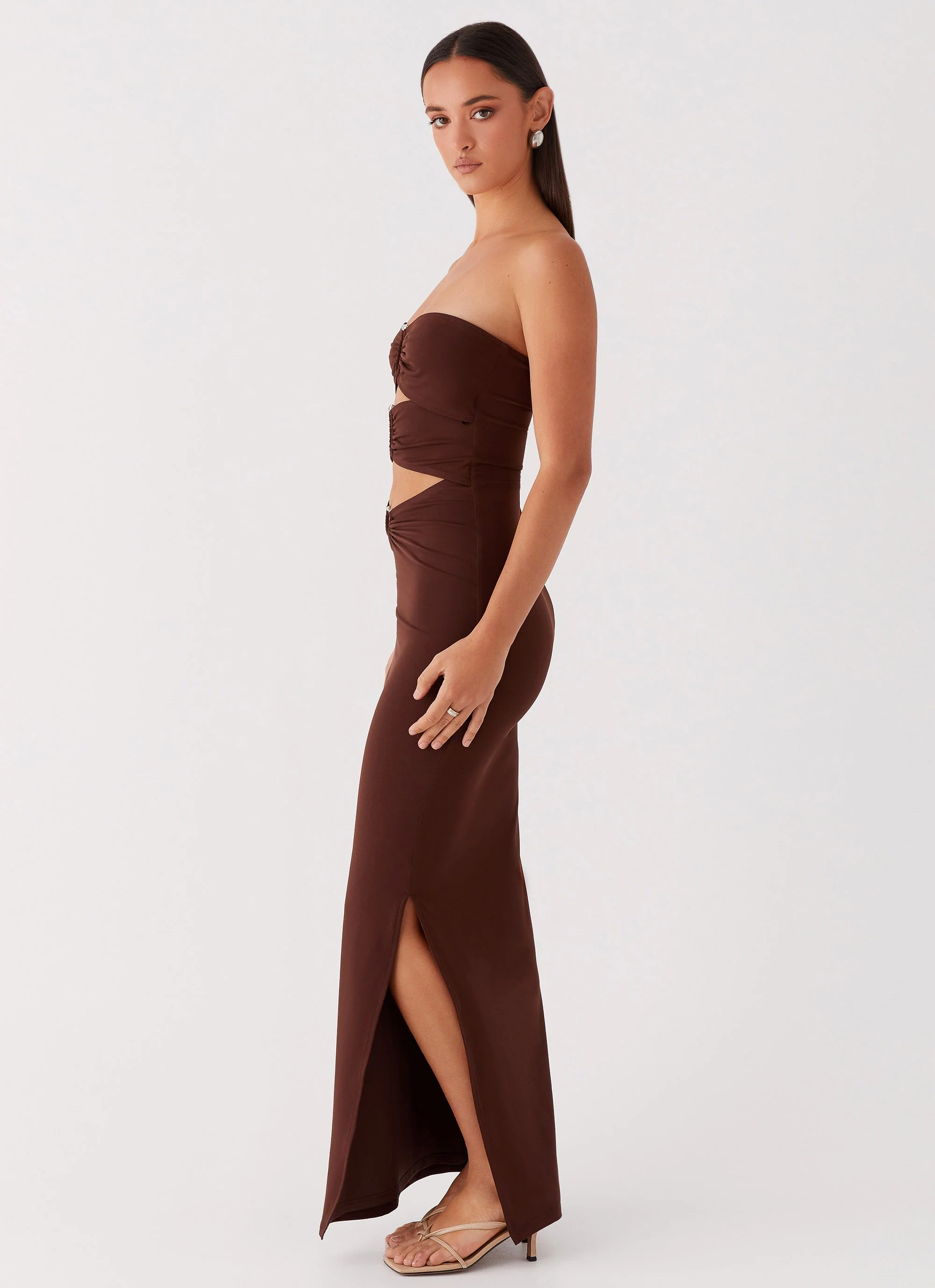 Natasha Strapless Maxi Dress - Chocolate - Image 6