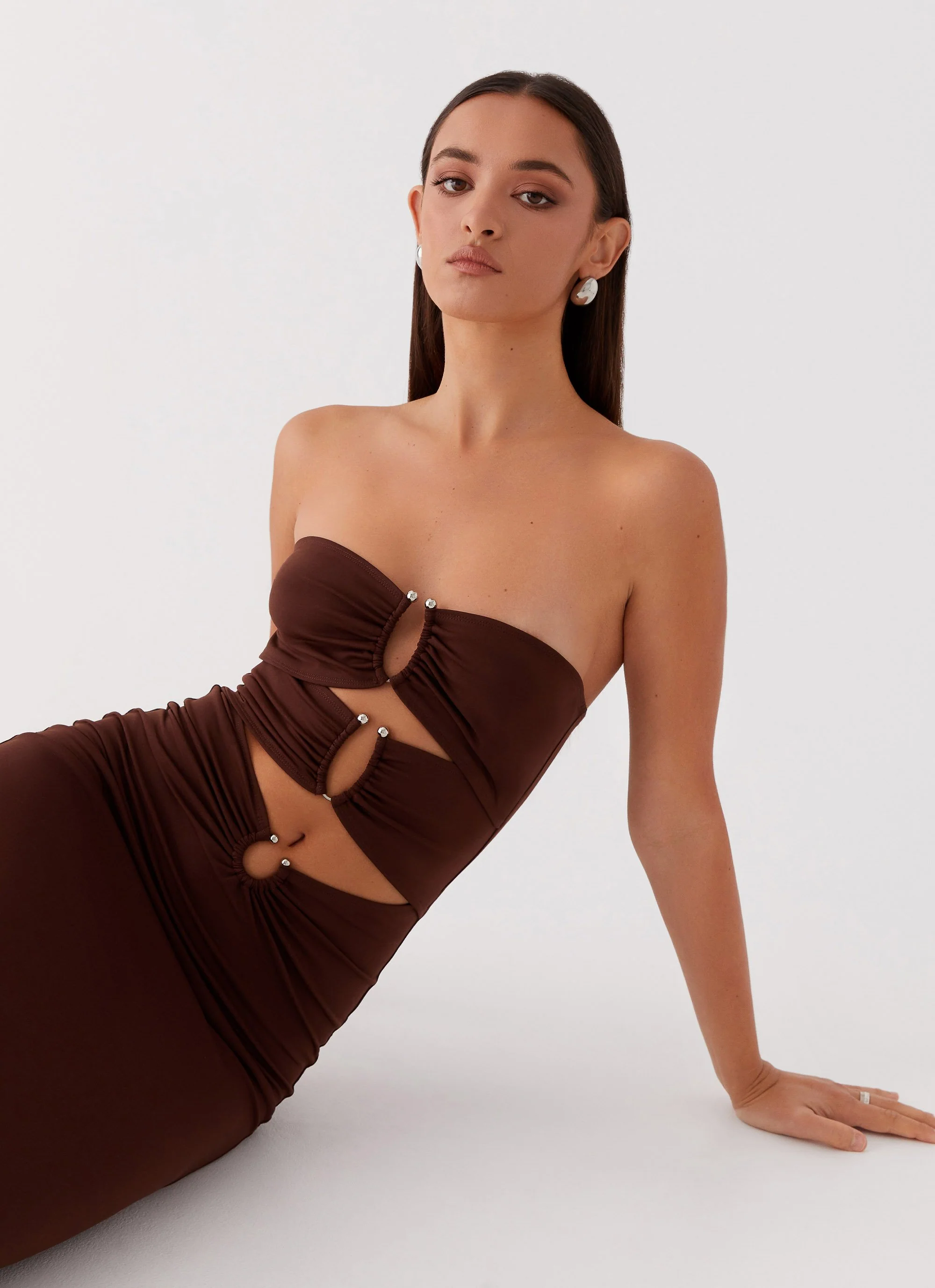 Natasha Strapless Maxi Dress - Chocolate - Image 8
