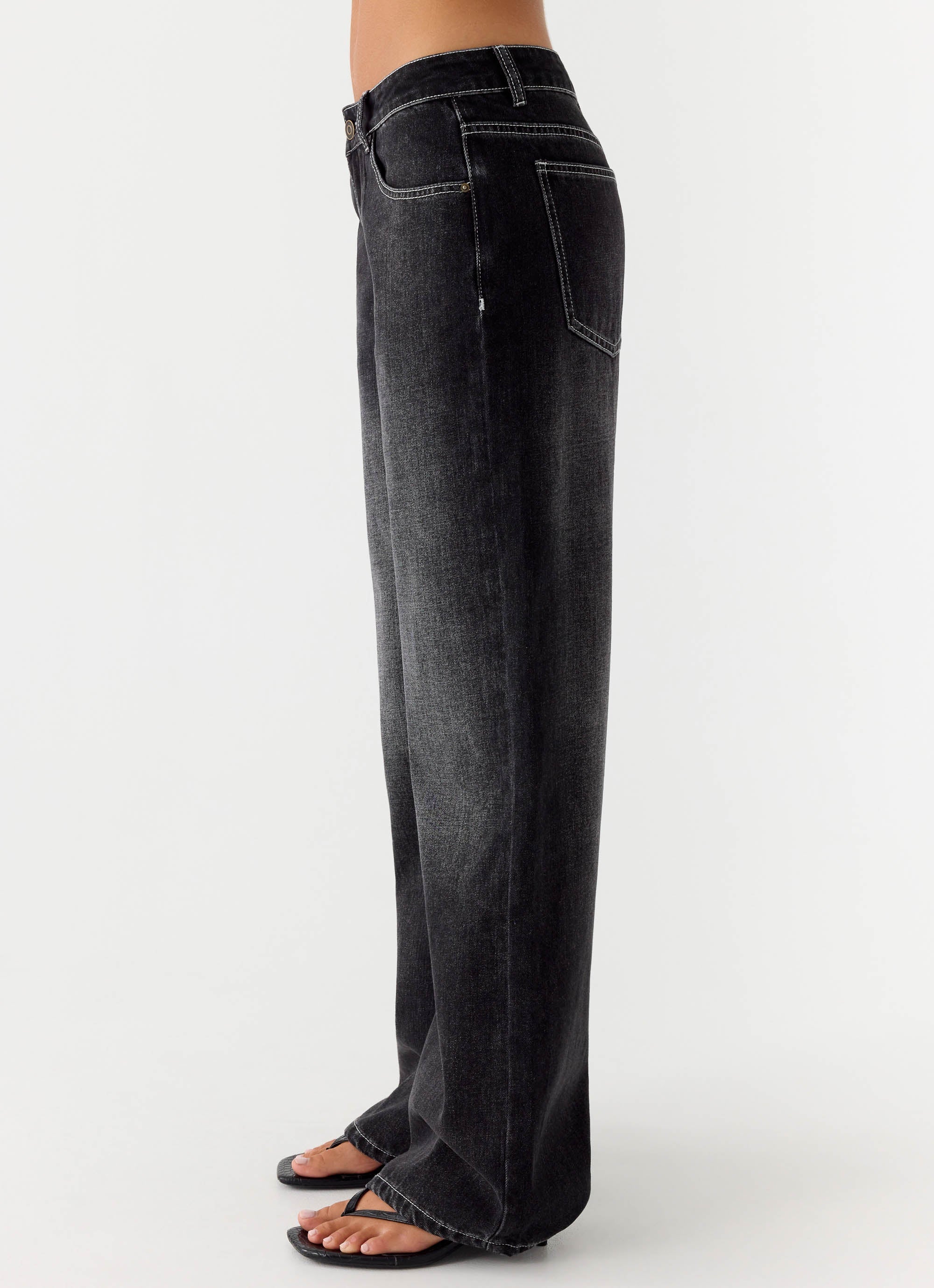 Nathan Super Low Rise Denim Jeans - Washed Black - Image 3