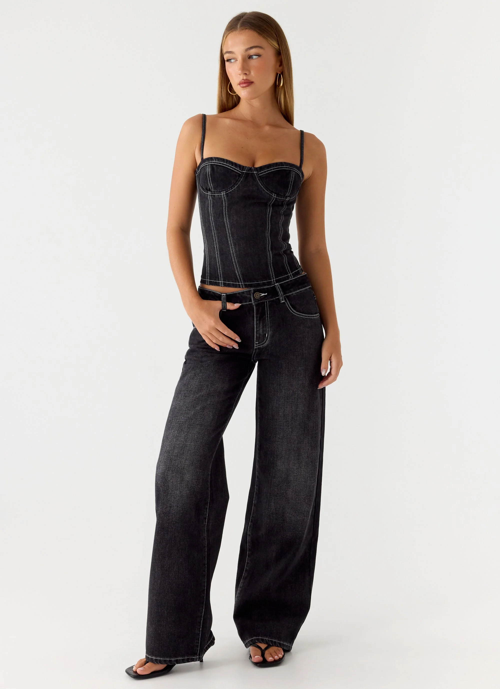 Nathan Super Low Rise Denim Jeans - Washed Black - Image 6