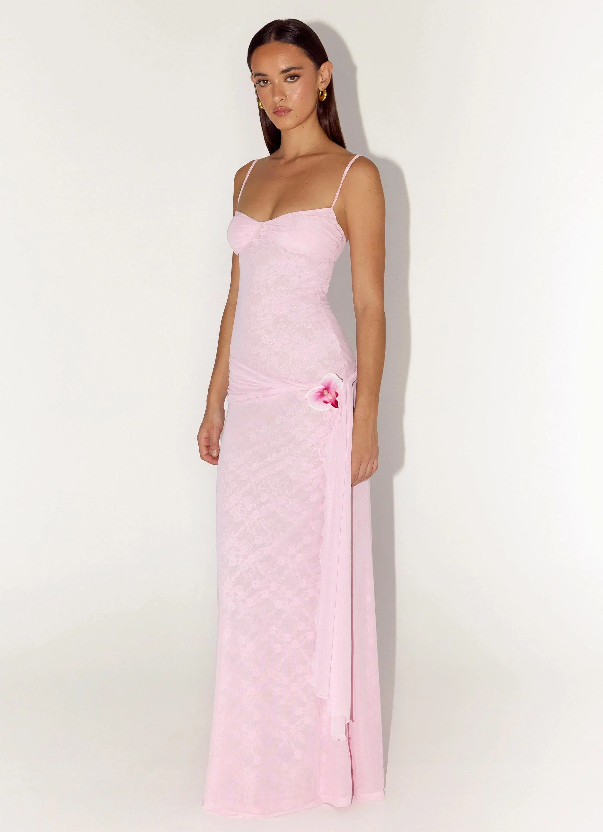 Natty Lace Mesh Maxi Dress - Petal Pink - Image 6