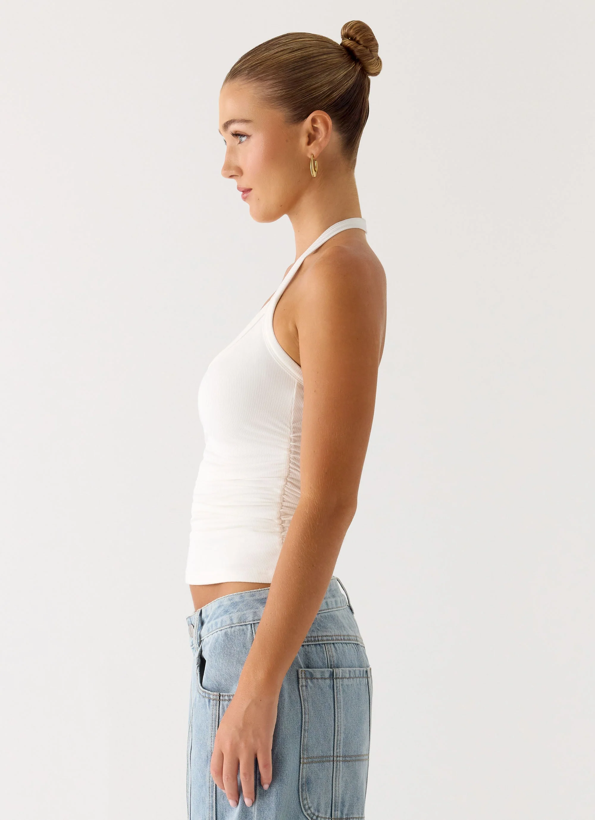 Naturi Ribbed Halter Top - White - Image 2