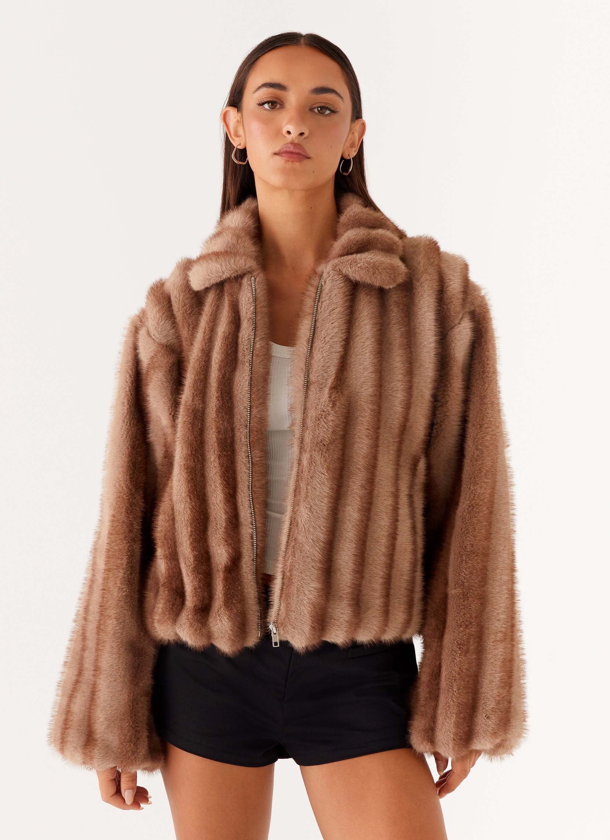 Naylor Faux Fur Jacket - Brown - Image 10