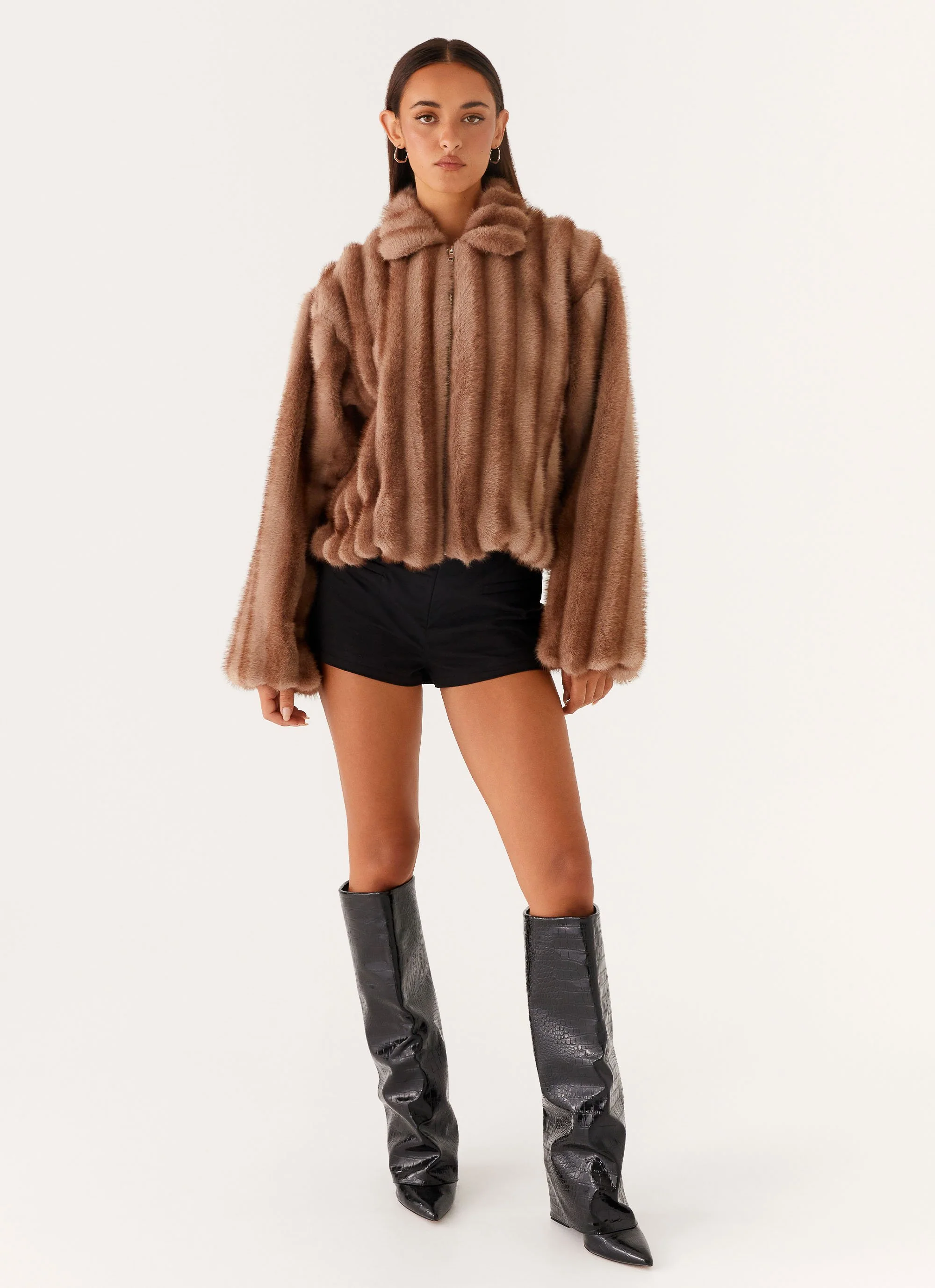 Naylor Faux Fur Jacket - Brown - Image 3