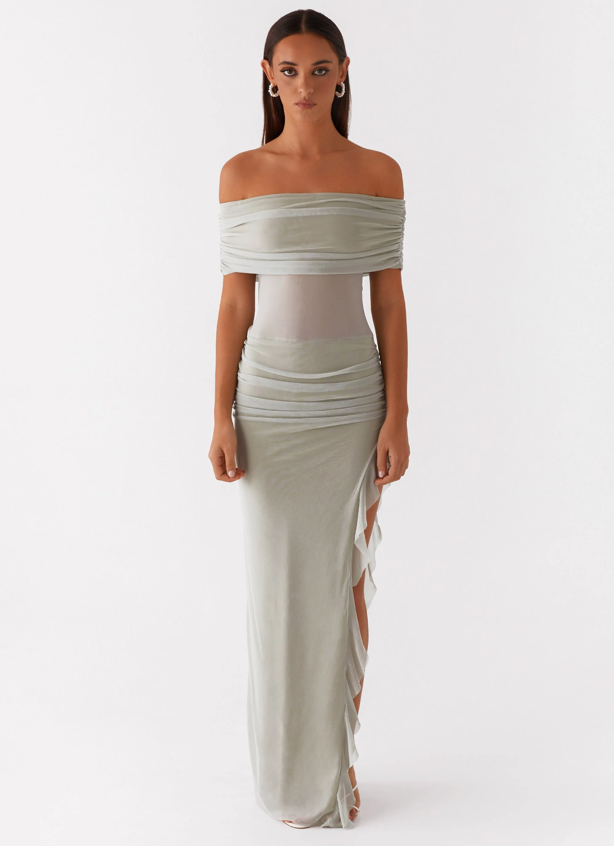 Nelly Off Shoulder Maxi Dress - Pistachio - Image 4