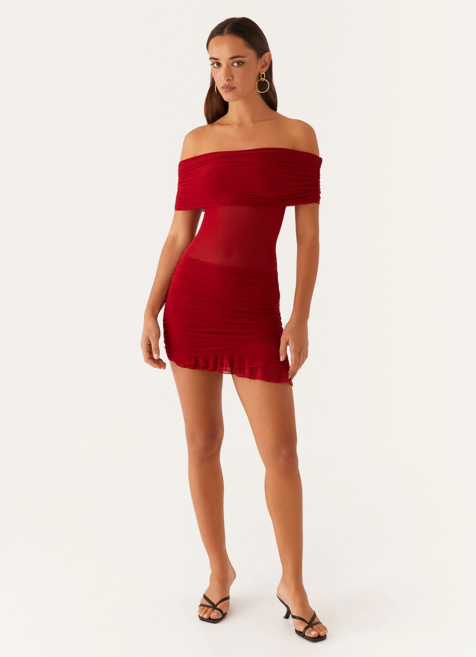 Nelly Off Shoulder Mini Dress - Deep Red - Image 6