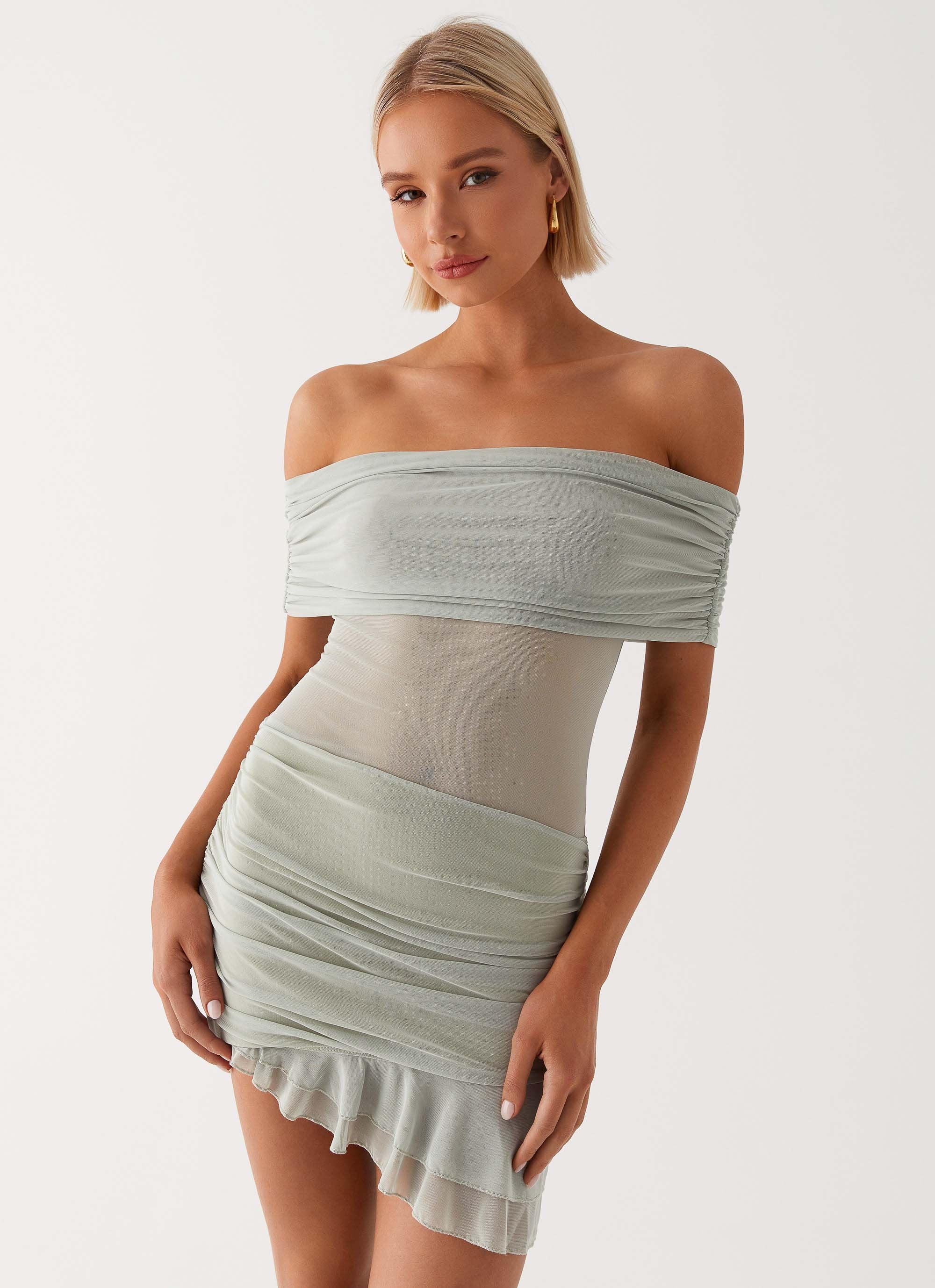 Nelly Off Shoulder Mini Dress - Pistachio - Image 5