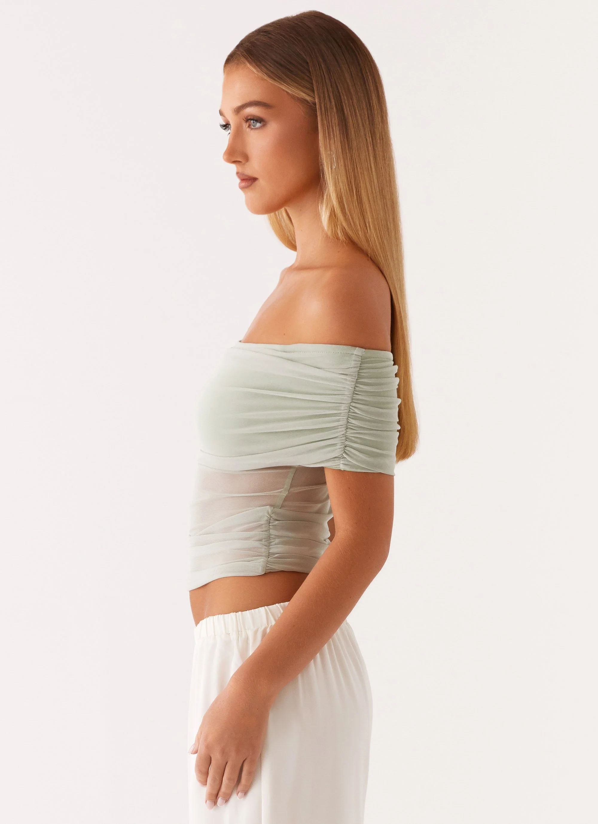 Nelly Off Shoulder Top - Pistachio - Image 3