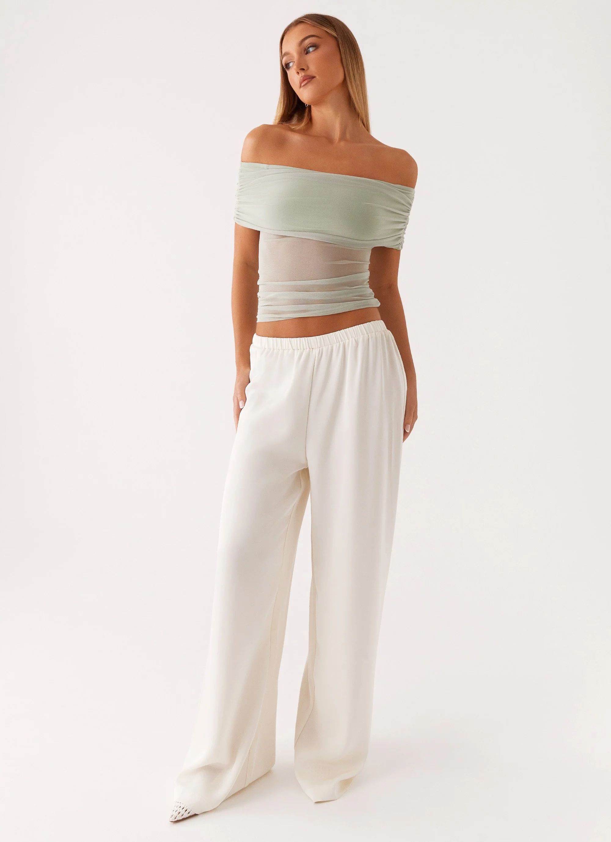 Nelly Off Shoulder Top - Pistachio - Image 6