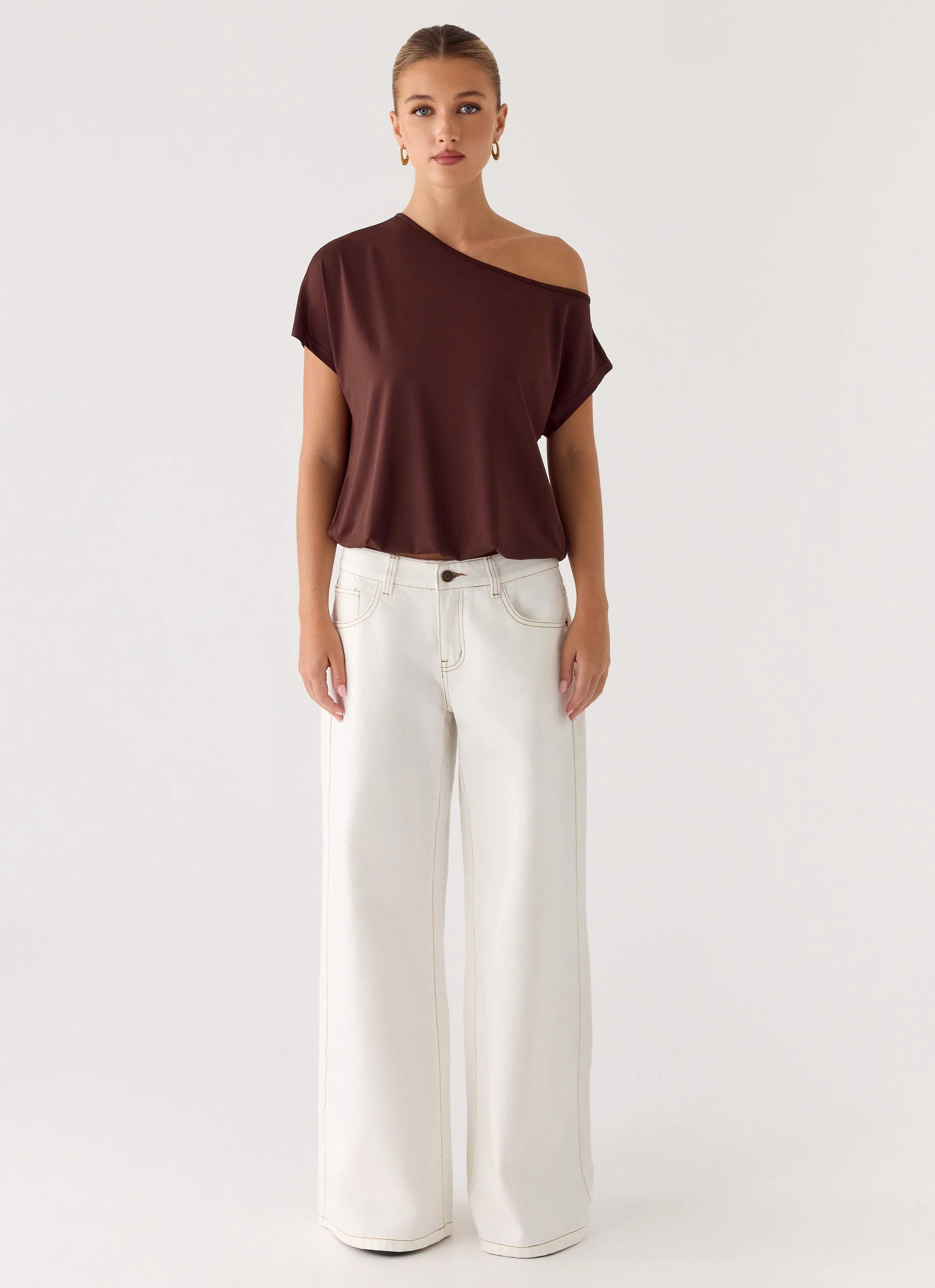Neo Low Rise Wide Leg Denim Jeans - Ivory - Image 2