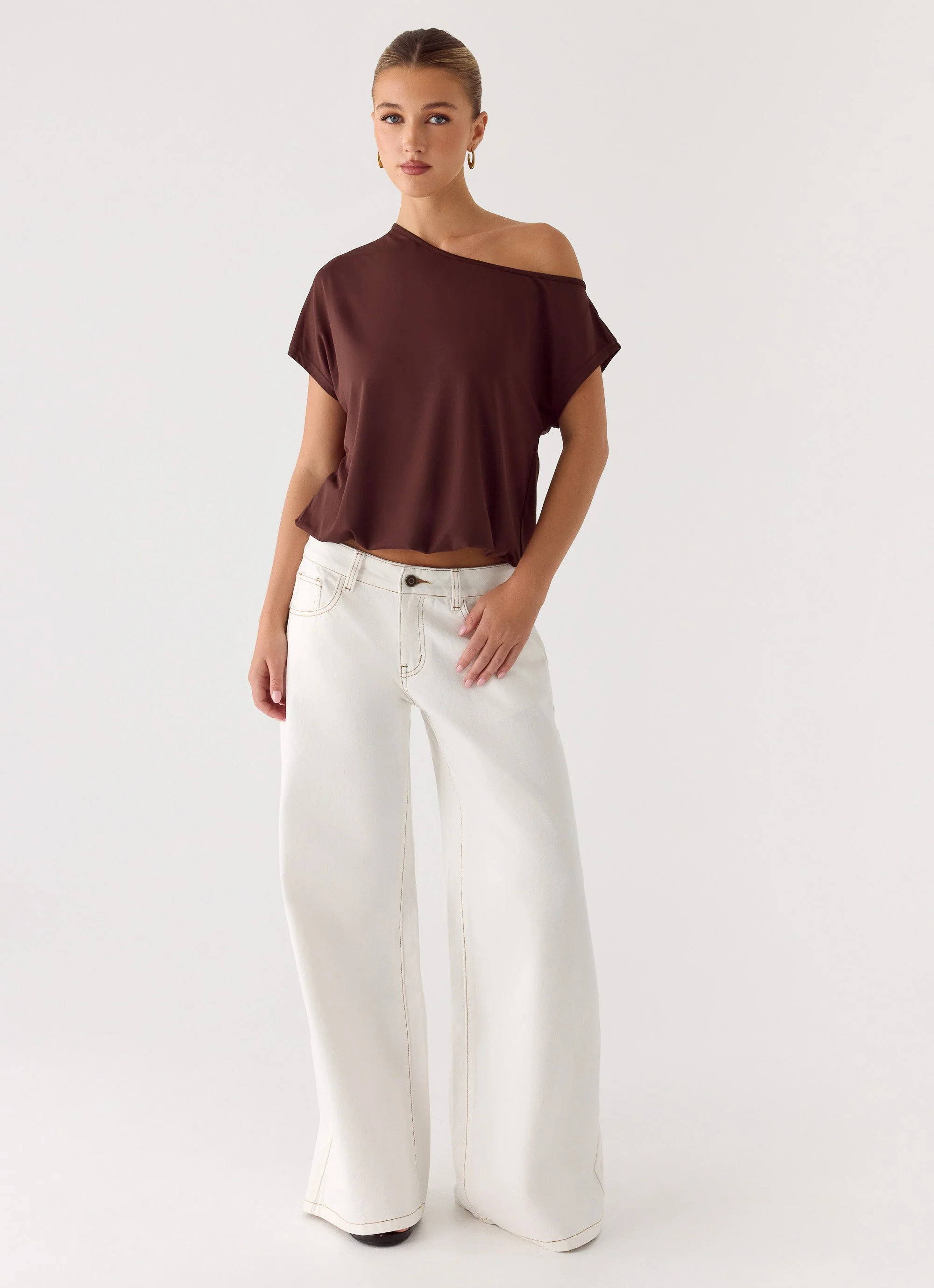 Neo Low Rise Wide Leg Denim Jeans - Ivory - Image 5