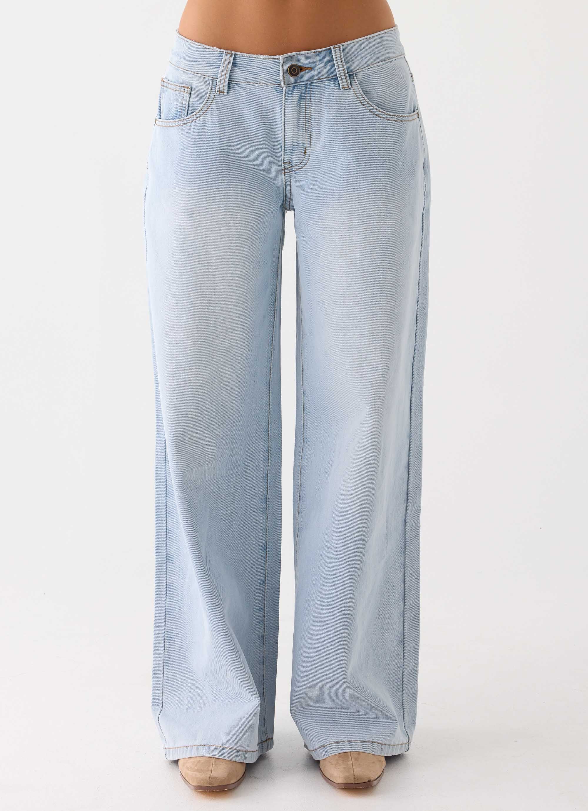 Neo Low Rise Wide Leg Denim Jeans - Light Blue Wash - Image 4