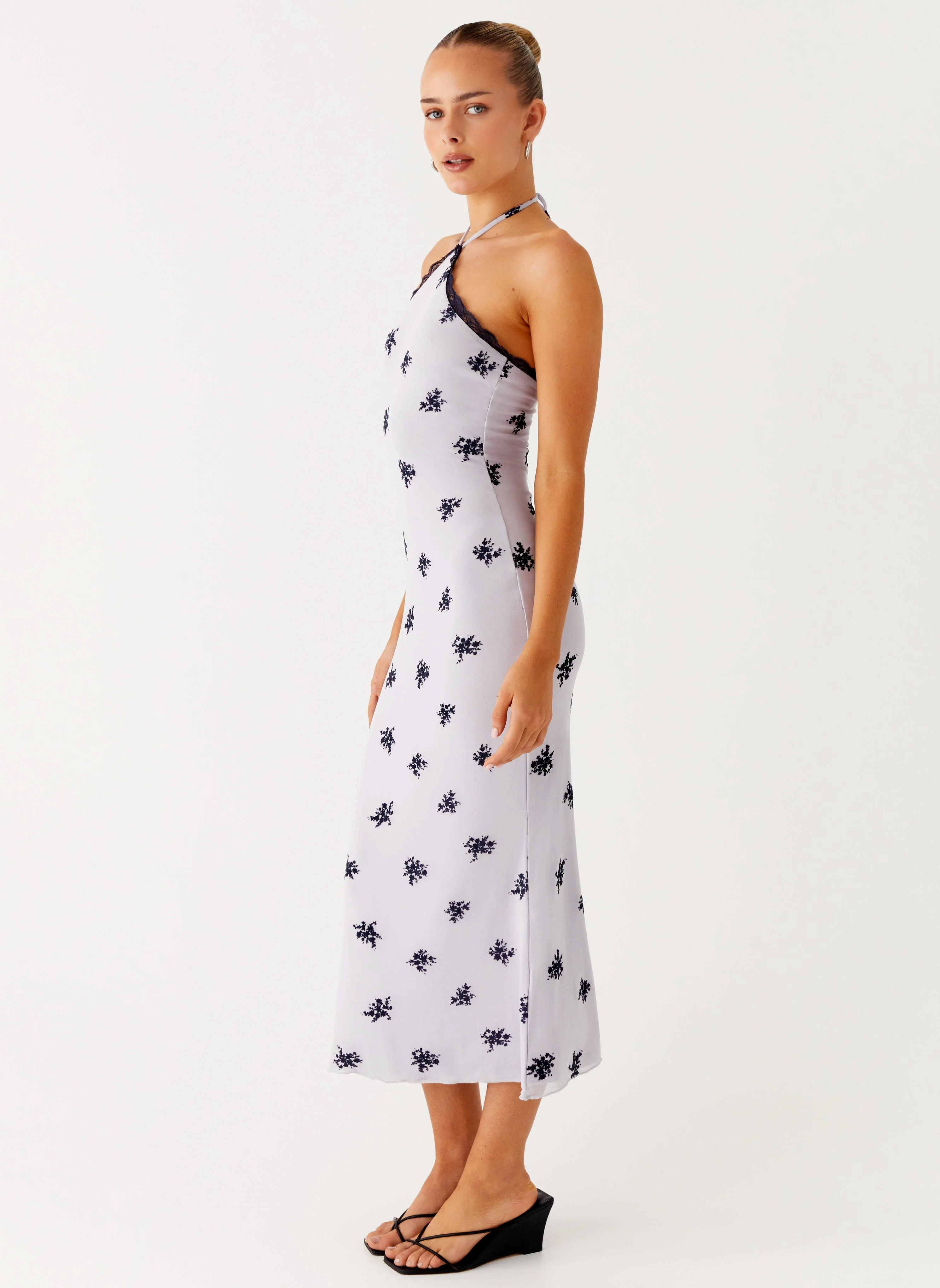 Nestel Flock Halter Midi Dress - Lilac - Image 3
