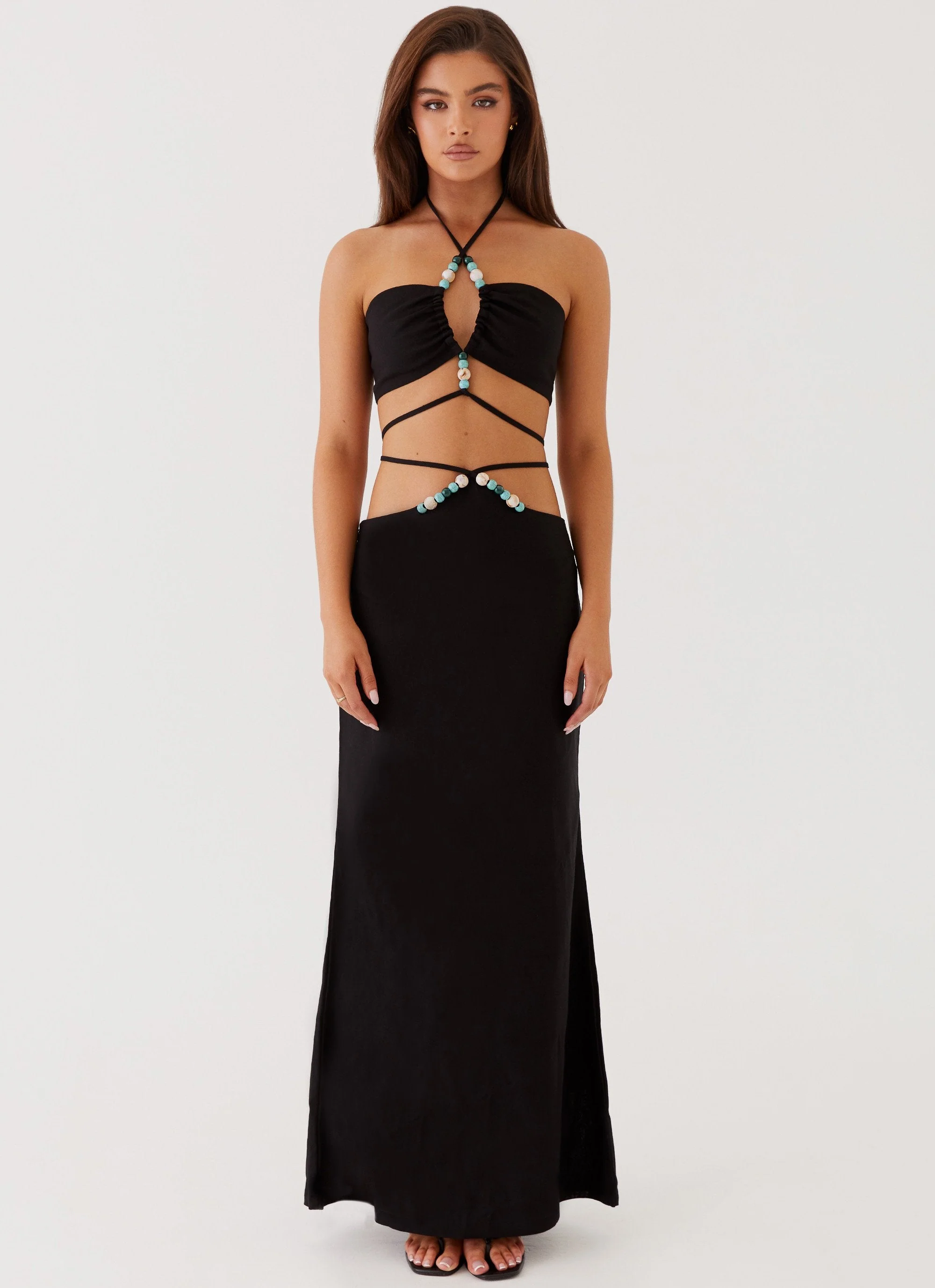 Neveah Beaded Halter Top - Black - Image 2