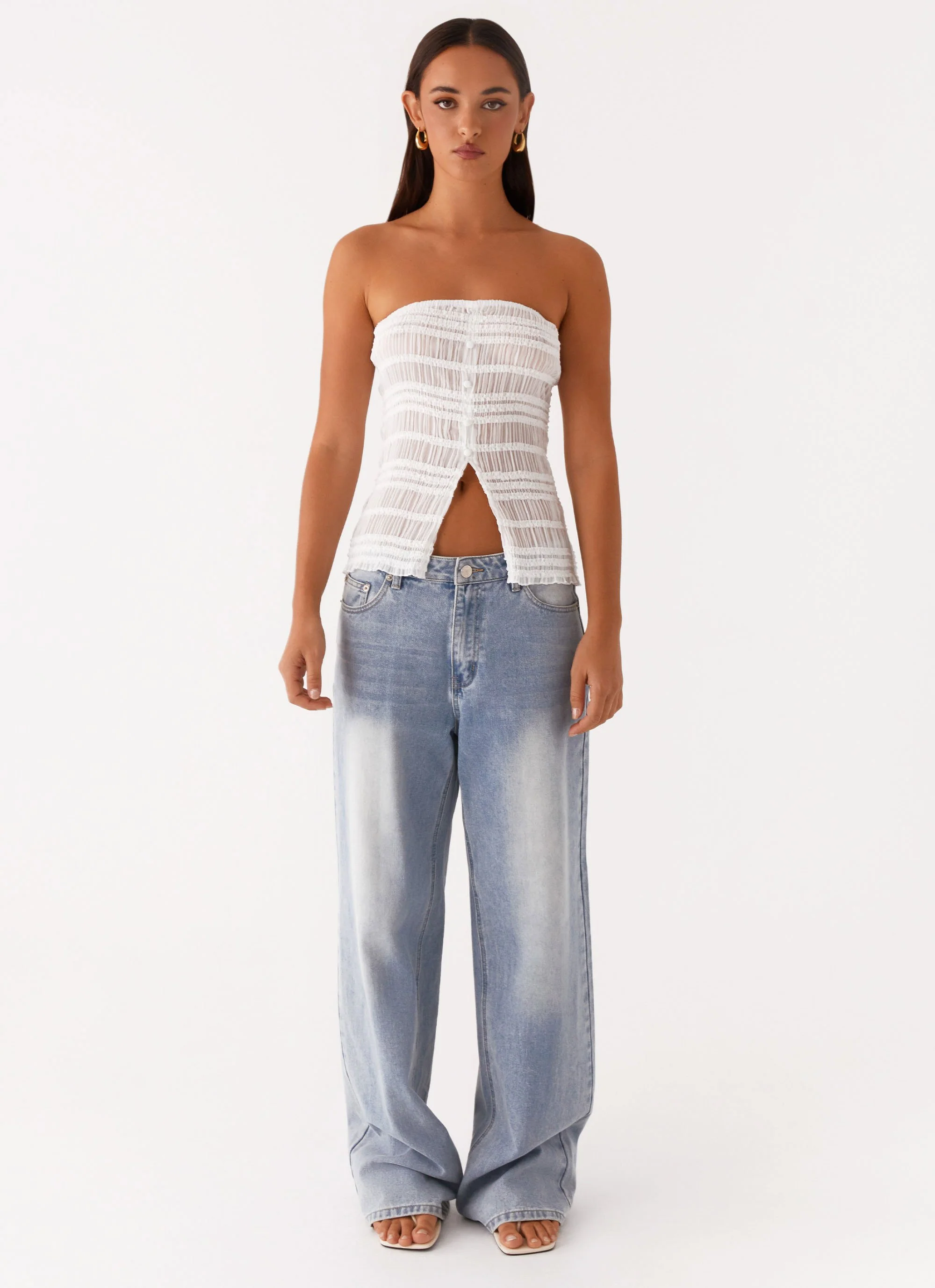 Next Time Shirred Strapless Top - White - Image 2