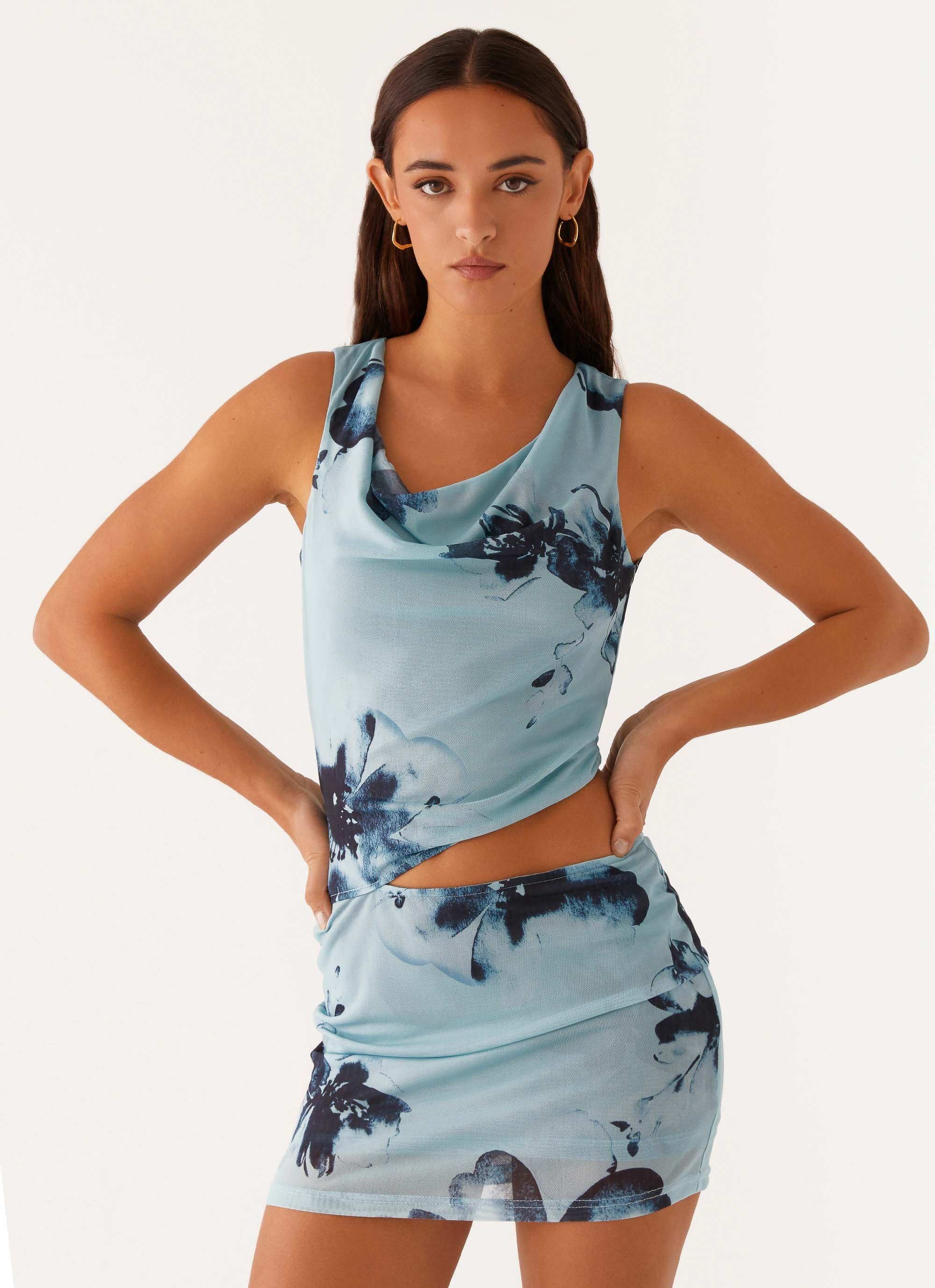 Nicola Mini Dress - Blue Black Floral - Image 6