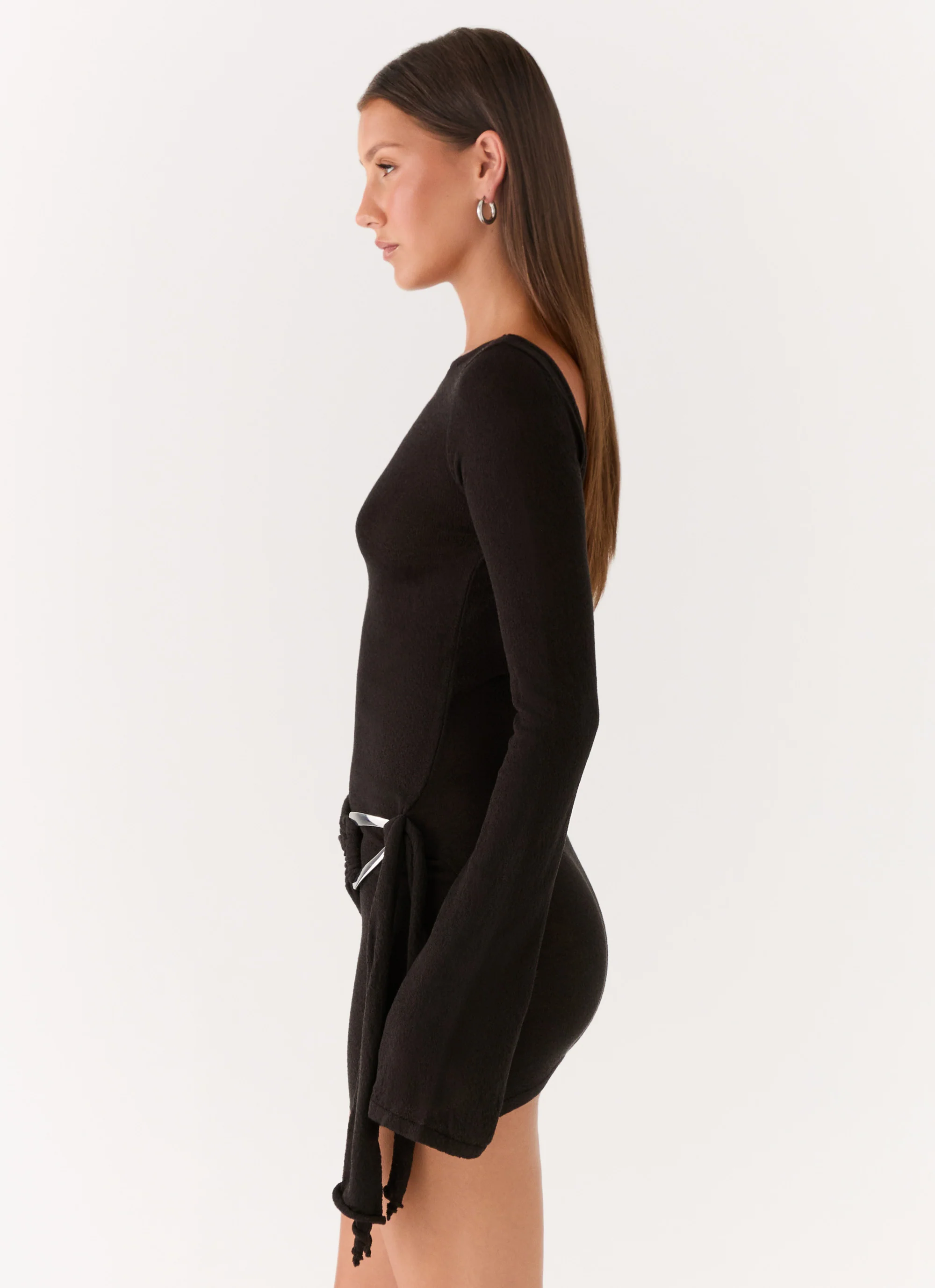Niella Long Sleeve Wrap Mini Dress - Black - Image 3