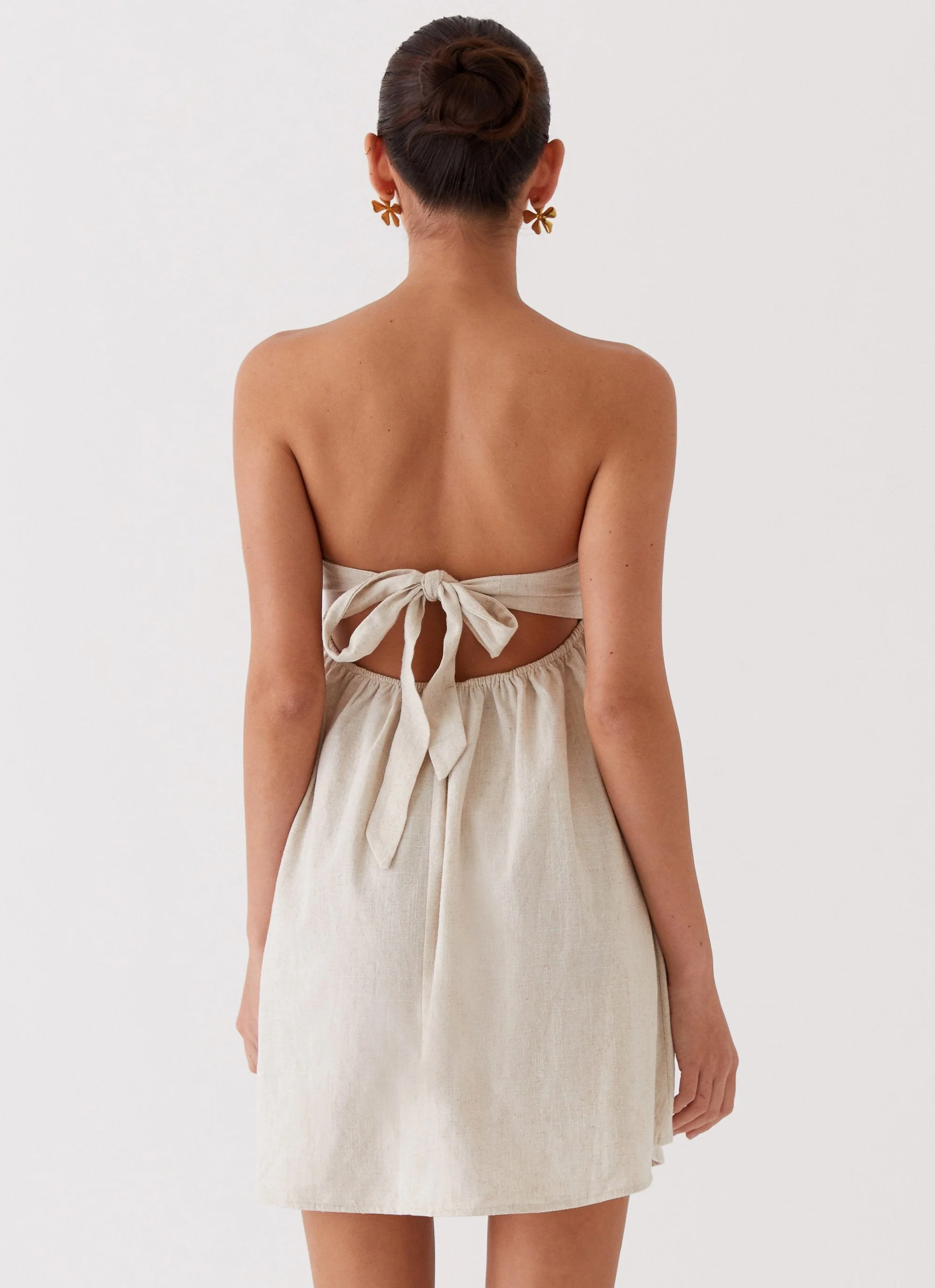 Night Changes Linen Mini Dress - Oatmeal - Image 4