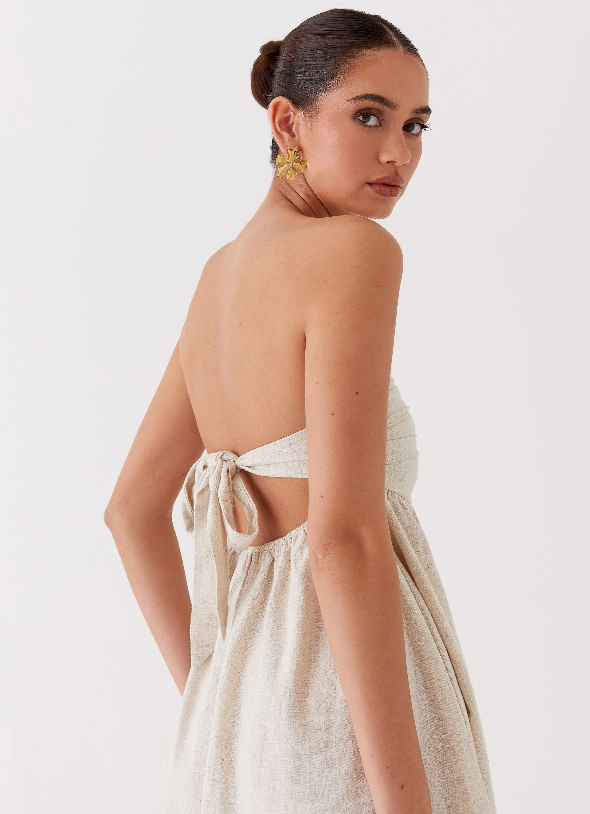 Night Changes Linen Mini Dress - Oatmeal - Image 6
