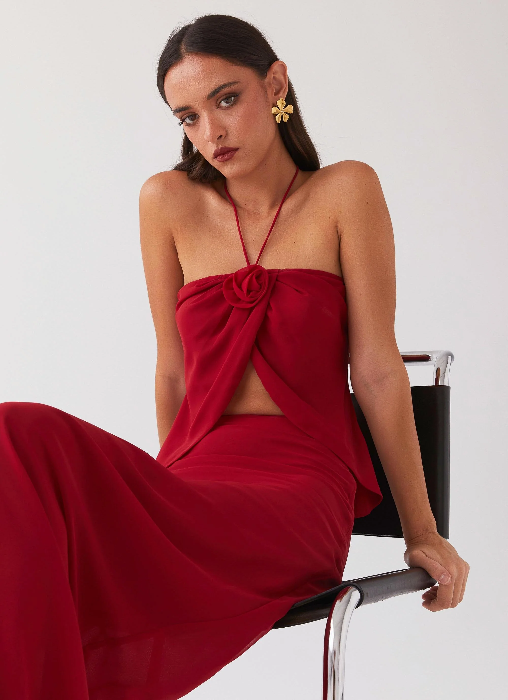 Nightfall Rose Tie Top - Rouge Red - Image 2
