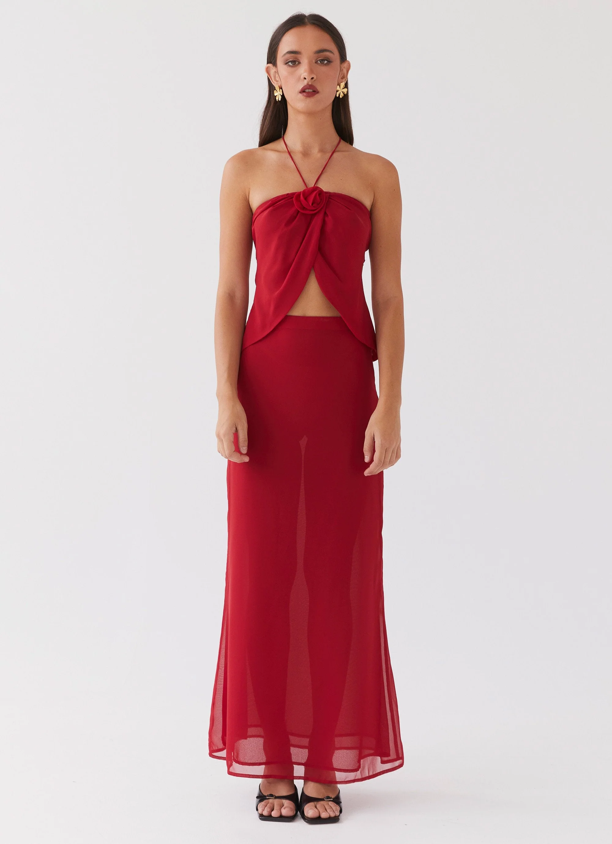 Nightfall Rose Tie Top - Rouge Red - Image 5