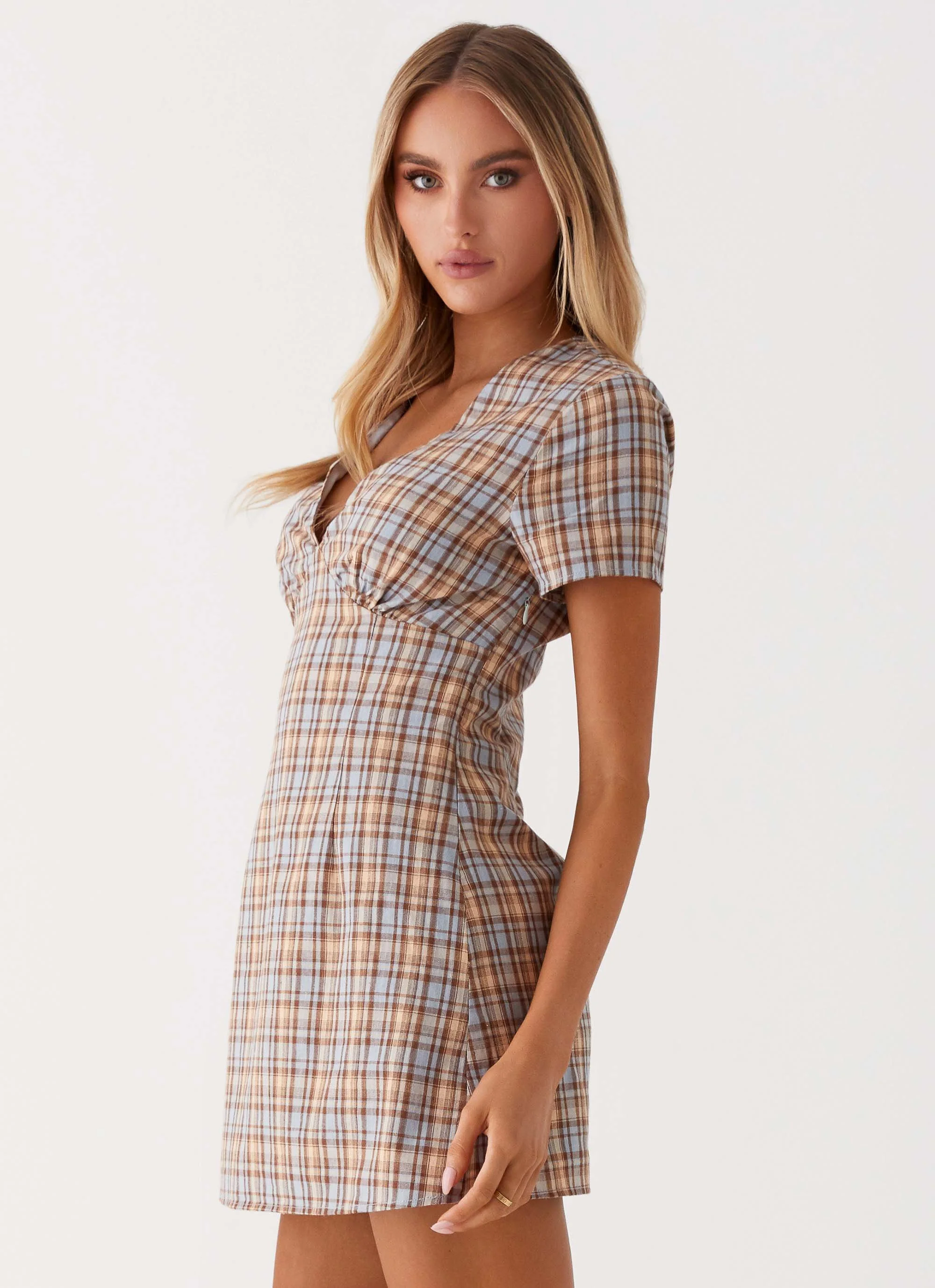 Niki Cap Sleeve Mini Dress - Check - Image 3