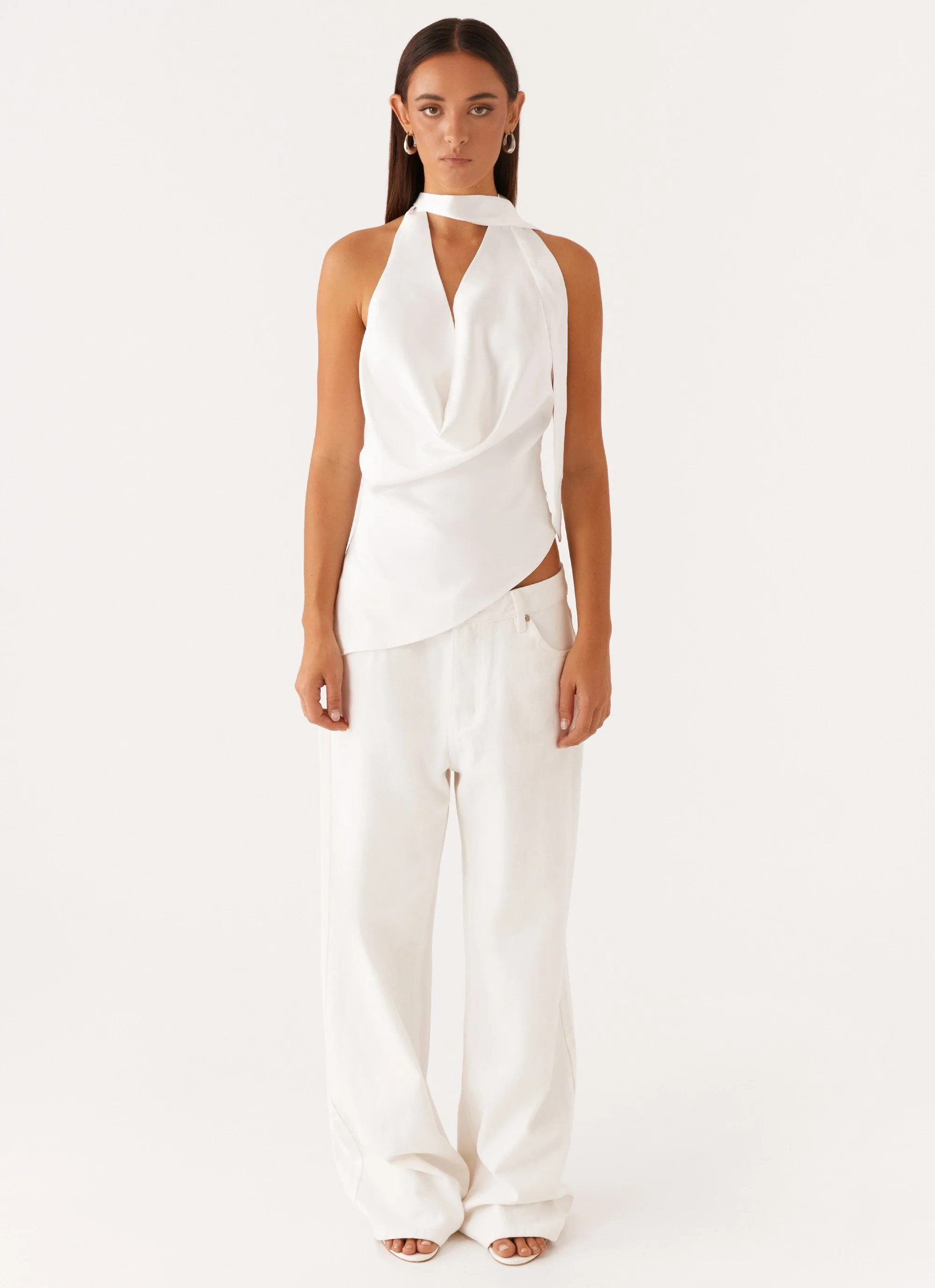 Nina Halterneck Scarf Top - White - Image 2