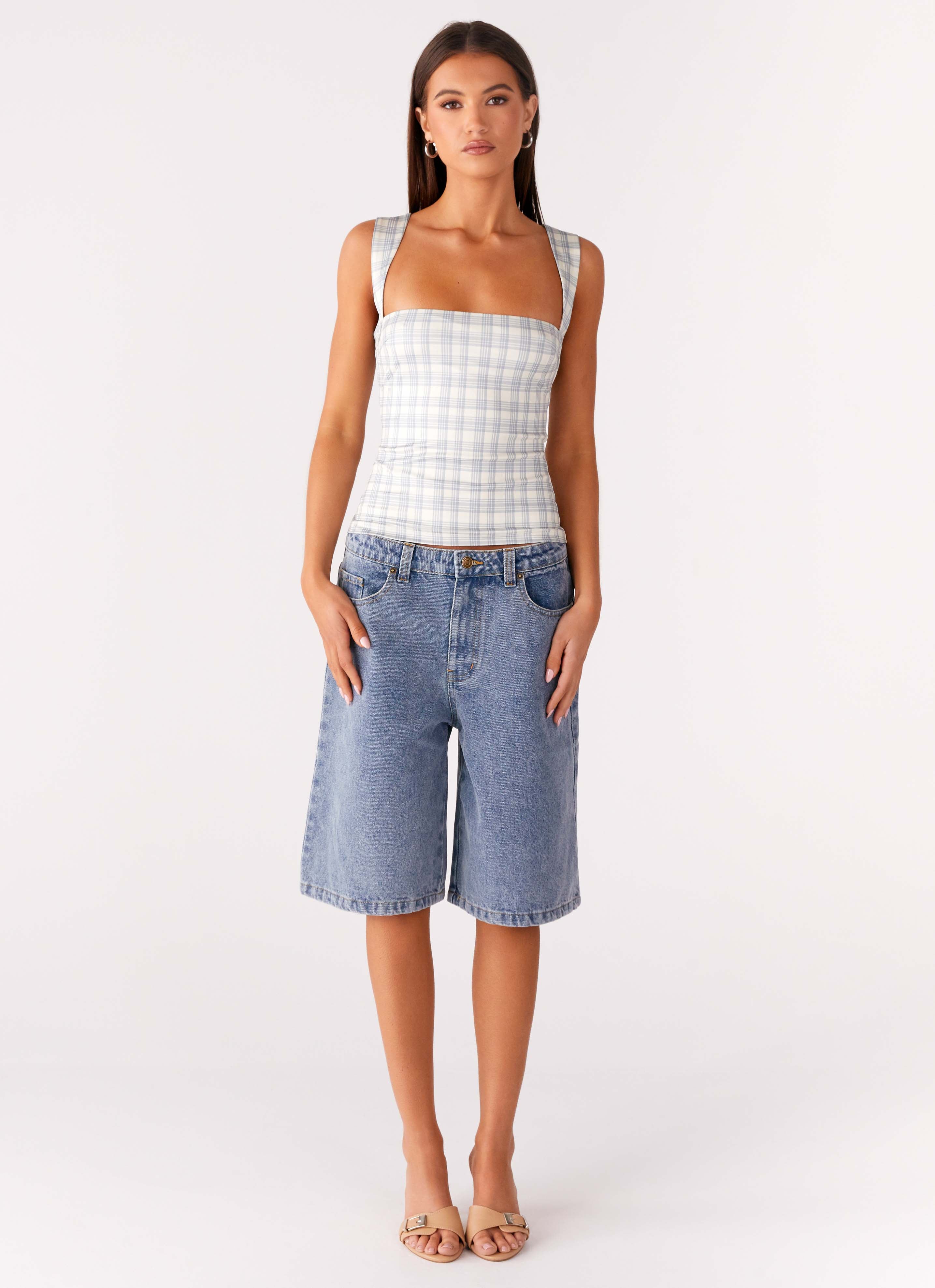 No Drama Strap Top - Grey Check - Image 4
