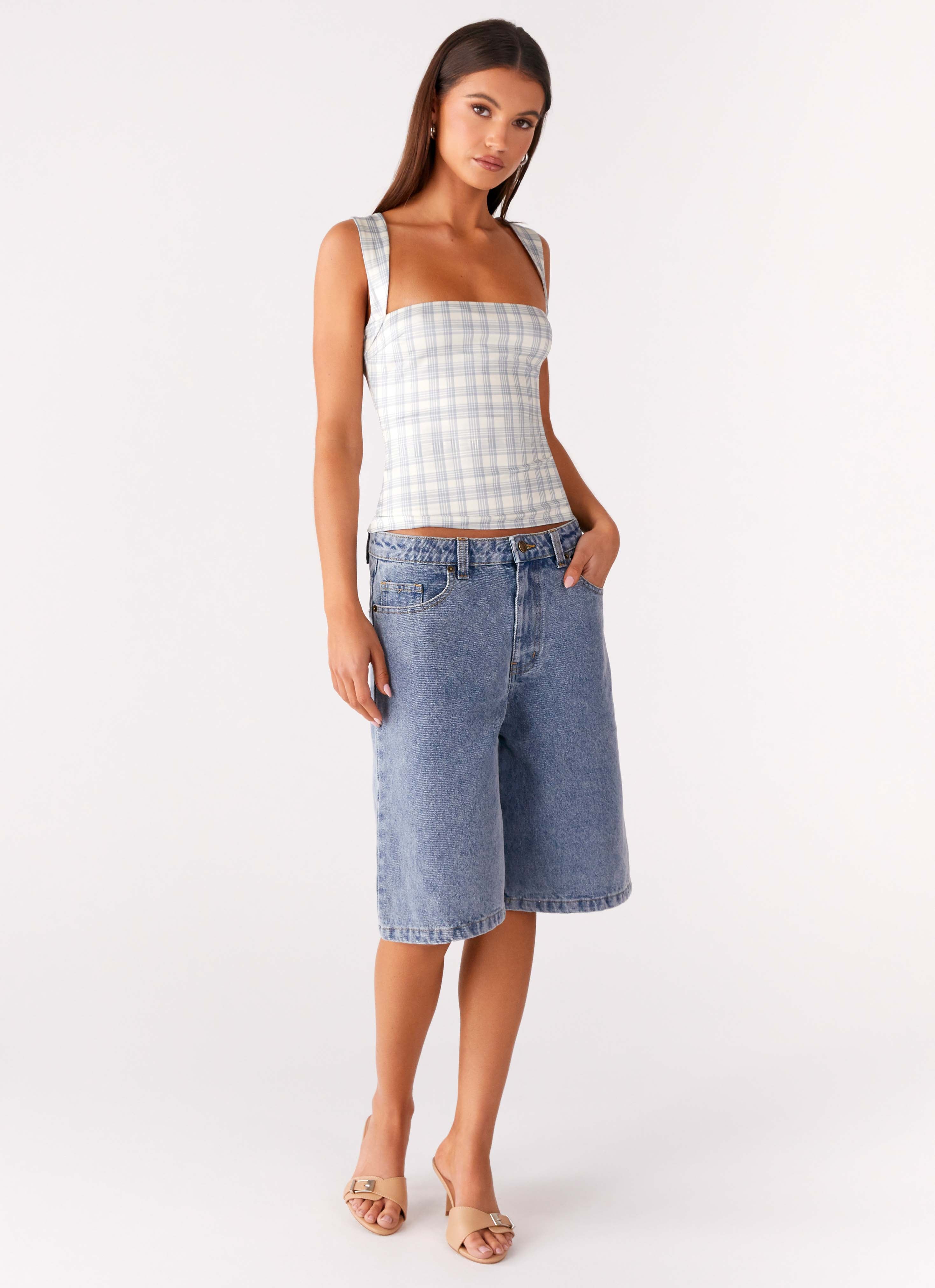 No Drama Strap Top - Grey Check - Image 5
